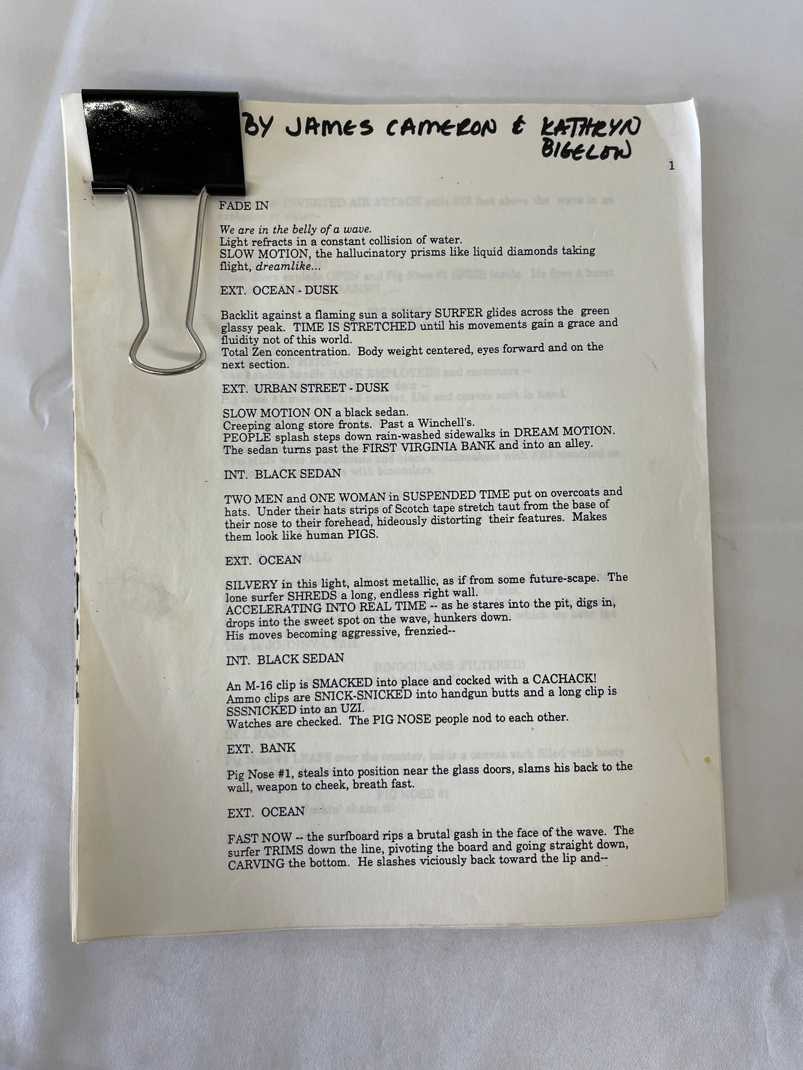 Point Break Original Screenplay Script by James Cameron & Kathryn Bigelow (1 of 3)