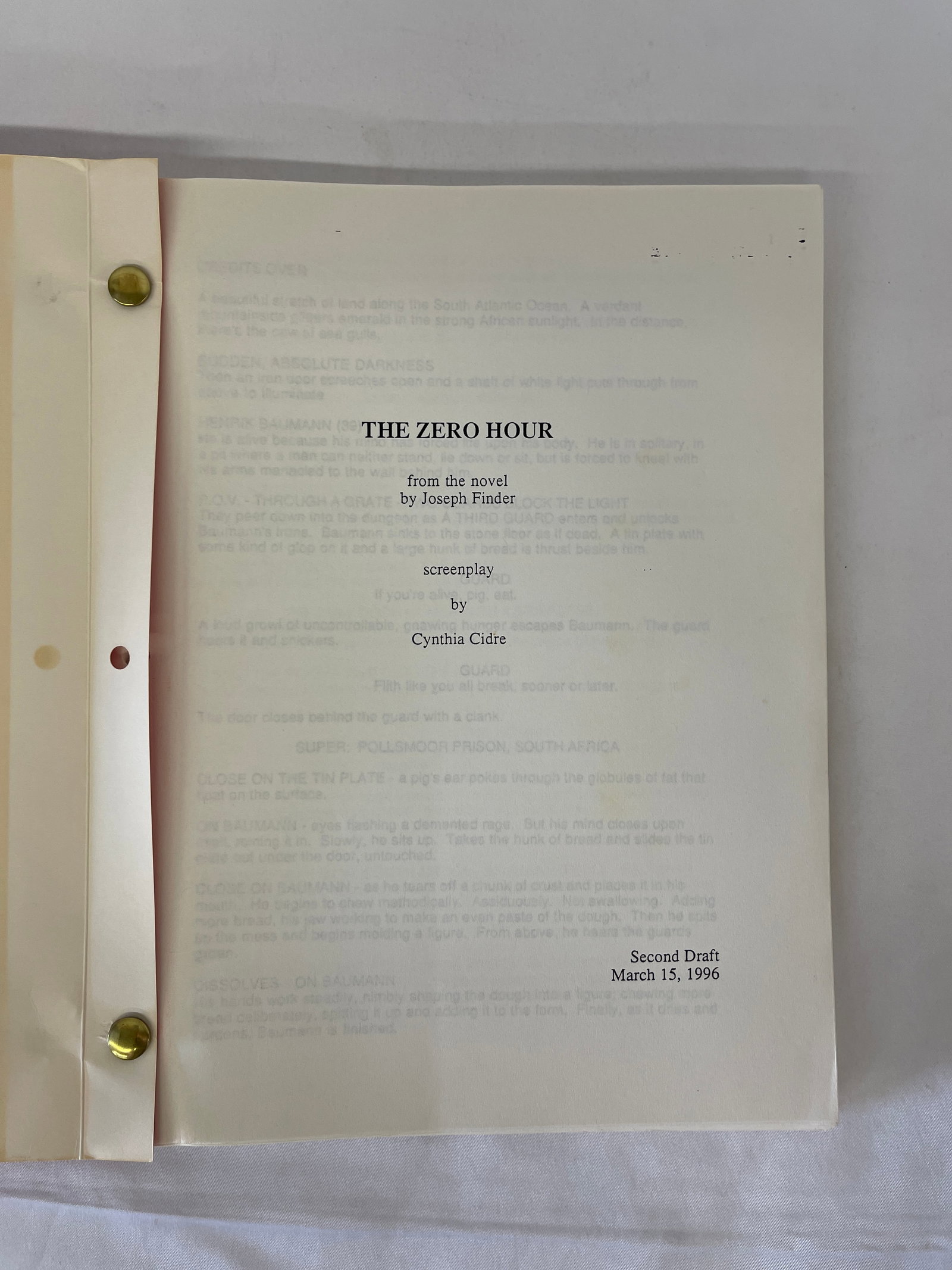 The Zero Hour Original CAA Screenplay Second Draft 1996 Cynthia Cidre Joseph Finder: The Zero Hour Original CAA Screenplay Second Draft 1996 Cynthia Cidre Joseph Finder