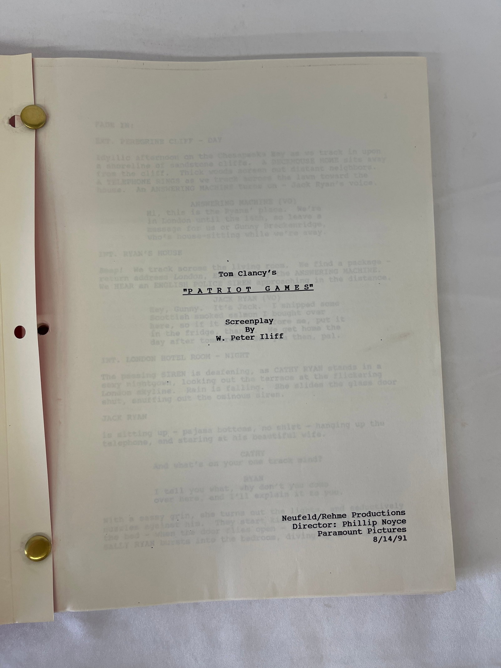 Patriot Games Tom Clancy Original CAA Screenplay W. Peter Iliff 1991 (1 of 4)