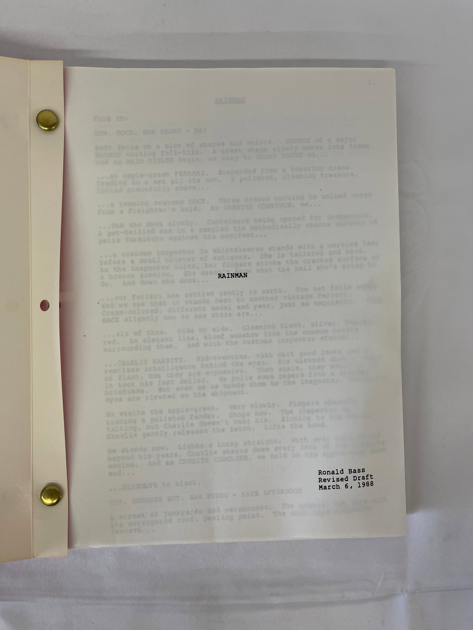 Rain Man Ronald Bass Revised Draft Screenplay March 6 1988 CAA Script: Rain Man Ronald Bass Revised Draft Screenplay March 6 1988 CAA Script