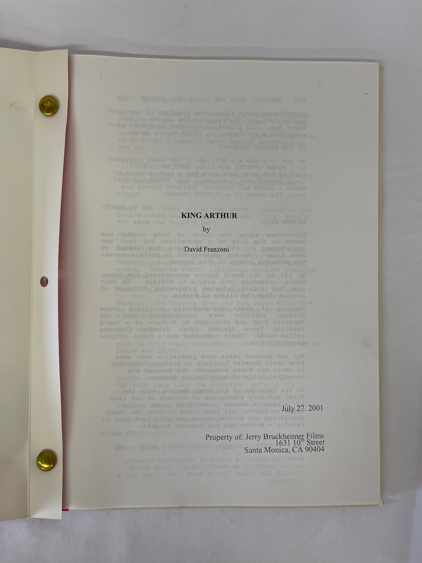 King Arthur Original Screenplay Script David Franzoni Jerry Bruckheimer Films 2001 (1 of 3)