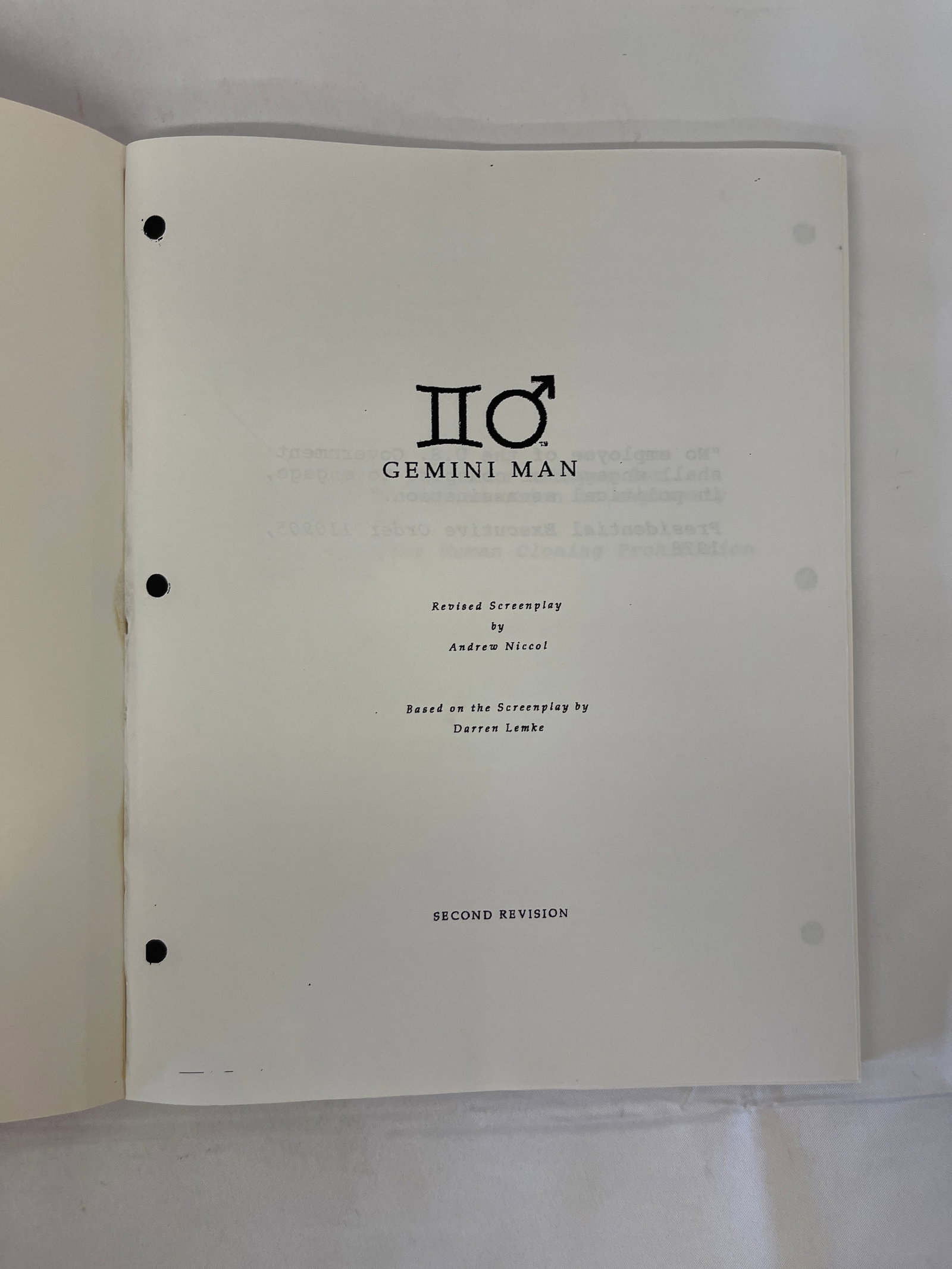 Gemini Man Original CAA Screenplay Second Revision by Andrew Niccol: Gemini Man Original CAA Screenplay Second Revision by Andrew Niccol