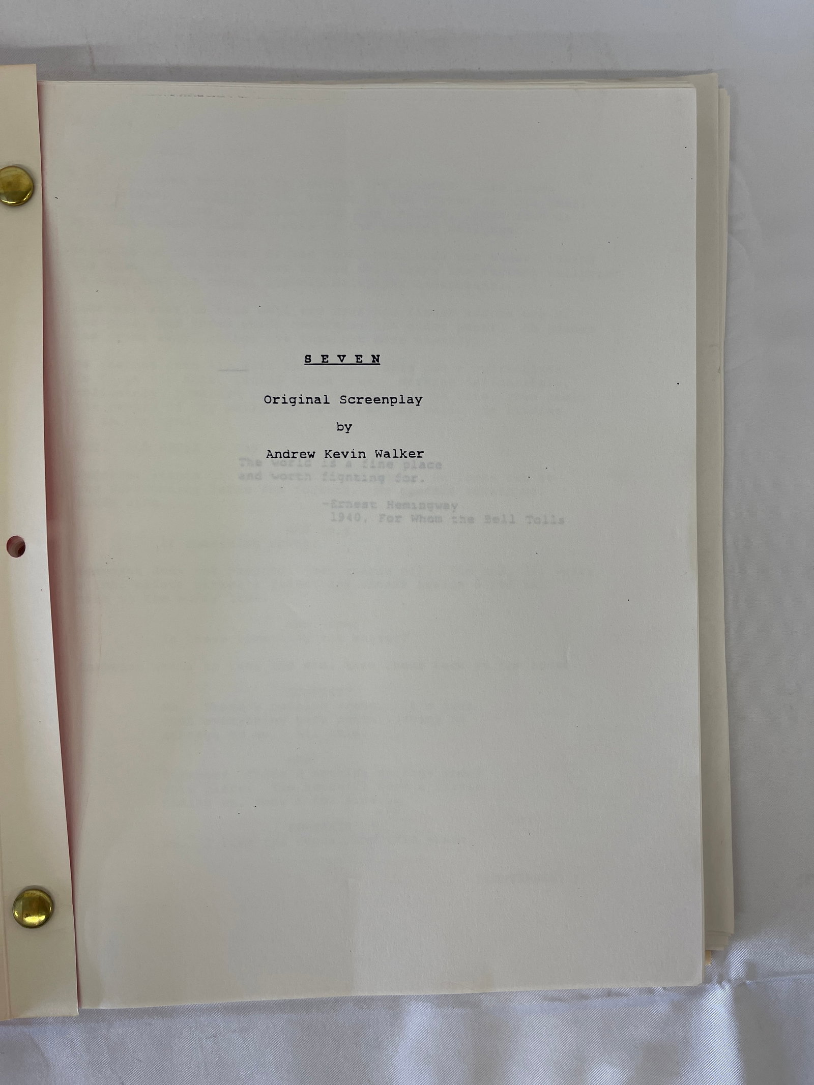 Seven 7 Movie Script CAA Submission Script Brad Pitt Morgan Freeman: Seven 7 Movie Script CAA Submission Script Brad Pitt Morgan Freeman
