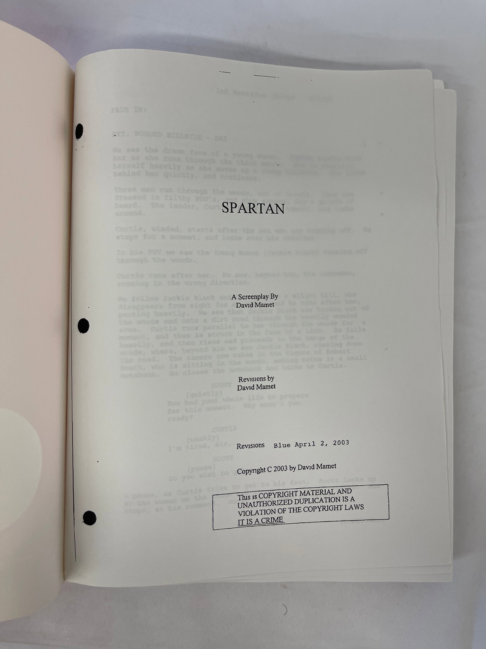 Spartan David Mamet Original CAA Screenplay Blue Revision April 2, 2003 (1 of 4)
