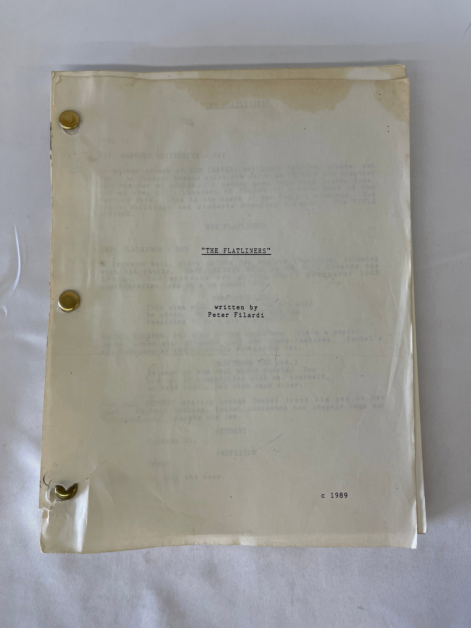 Flatliners 1989 Original Movie Script Screenplay by Peter Filardi: Flatliners 1989 Original Movie Script Screenplay by Peter Filardi