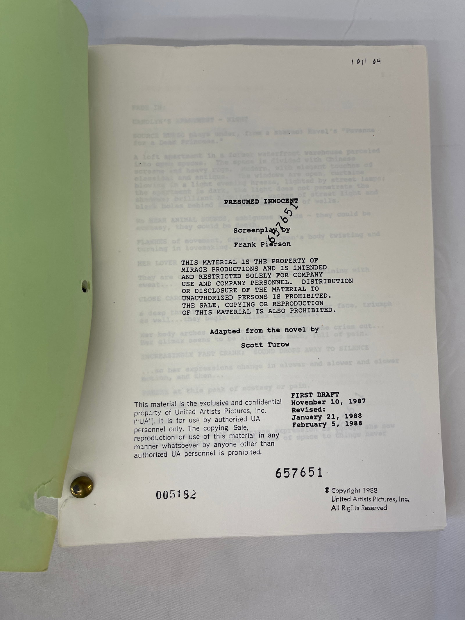 Presumed Innocent Movie Script 1988 First Draft by Frank Pierson: Presumed Innocent Movie Script 1988 First Draft by Frank Pierson