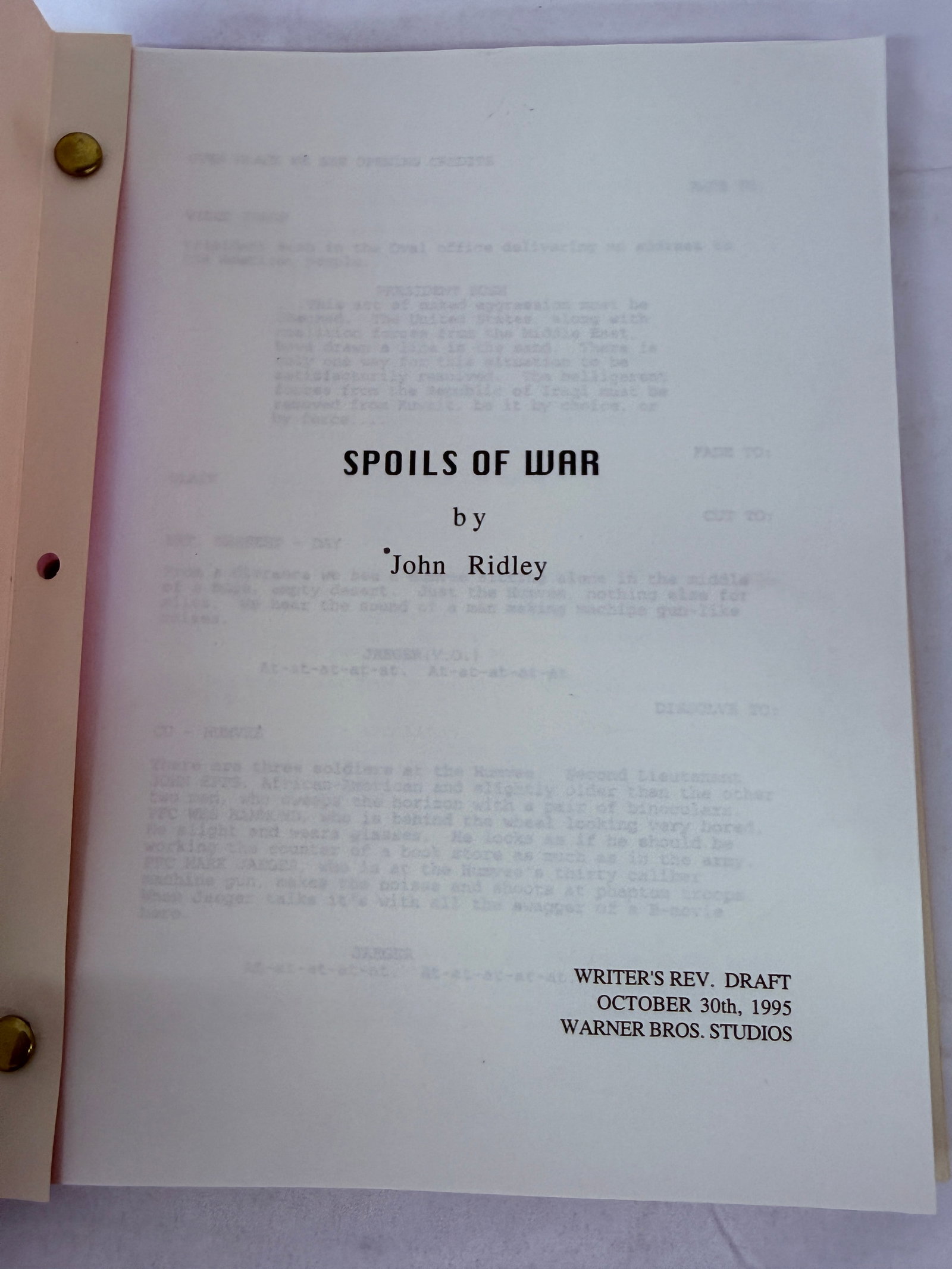 Spoils of War Original Warner Bros. Screenplay by John Ridley, 1995 (1 of 2)