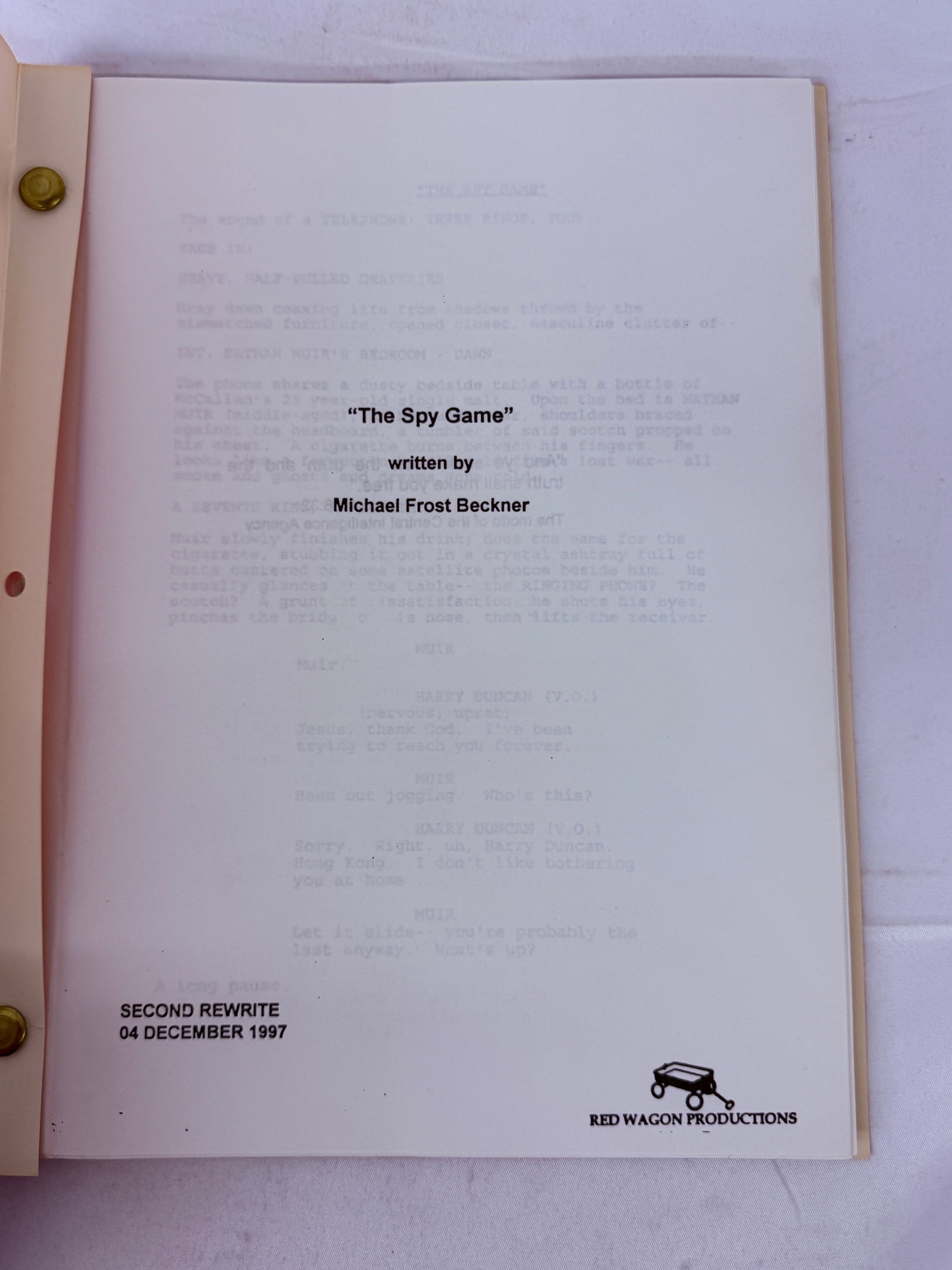 Spy Game 1997 Movie Script Michael Frost Beckner: Spy Game 1997 Movie Script Michael Frost Beckner