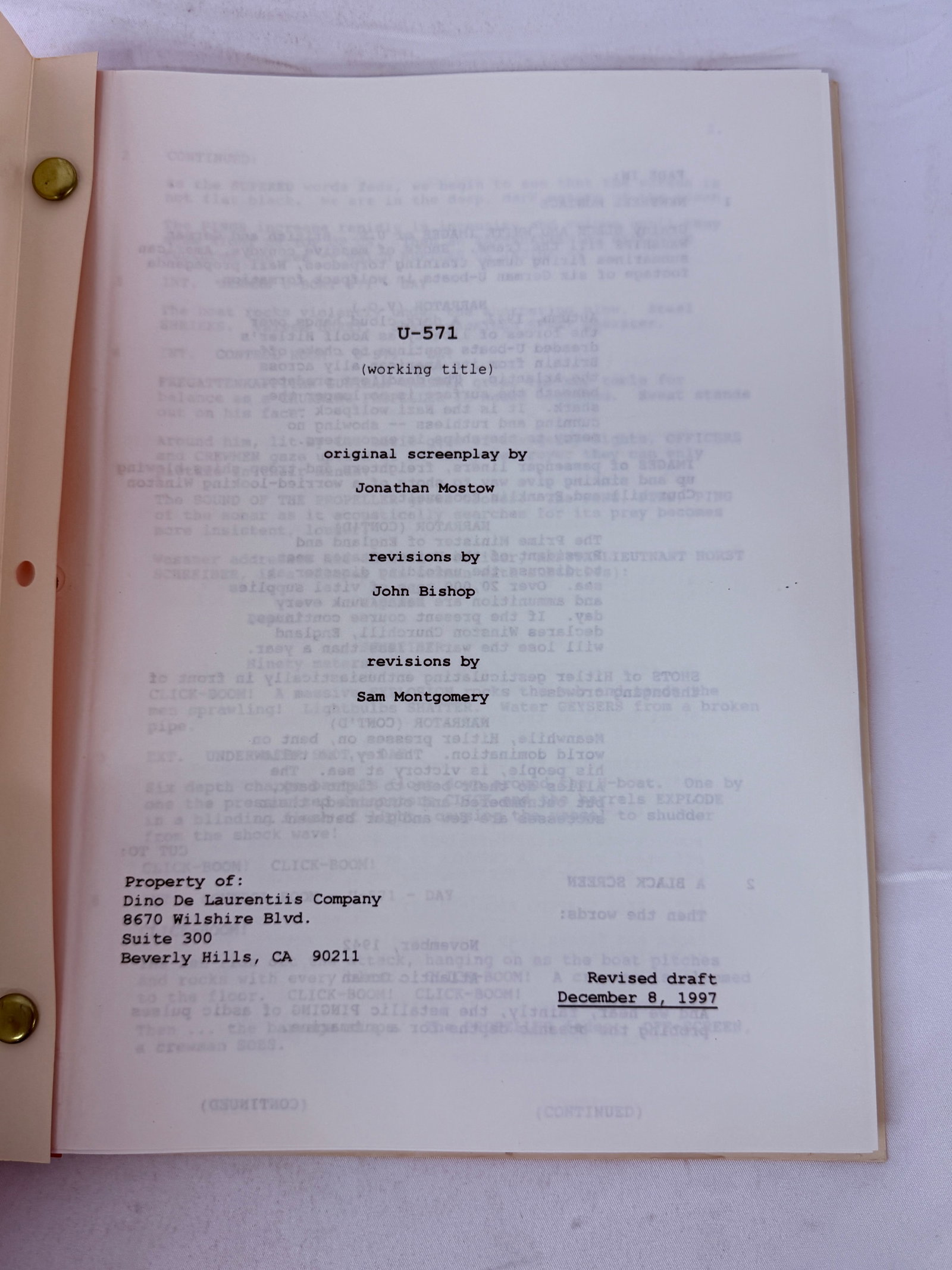 U-571 Original Working Title Screenplay Revised Draft December 8, 1997 (1 of 2)