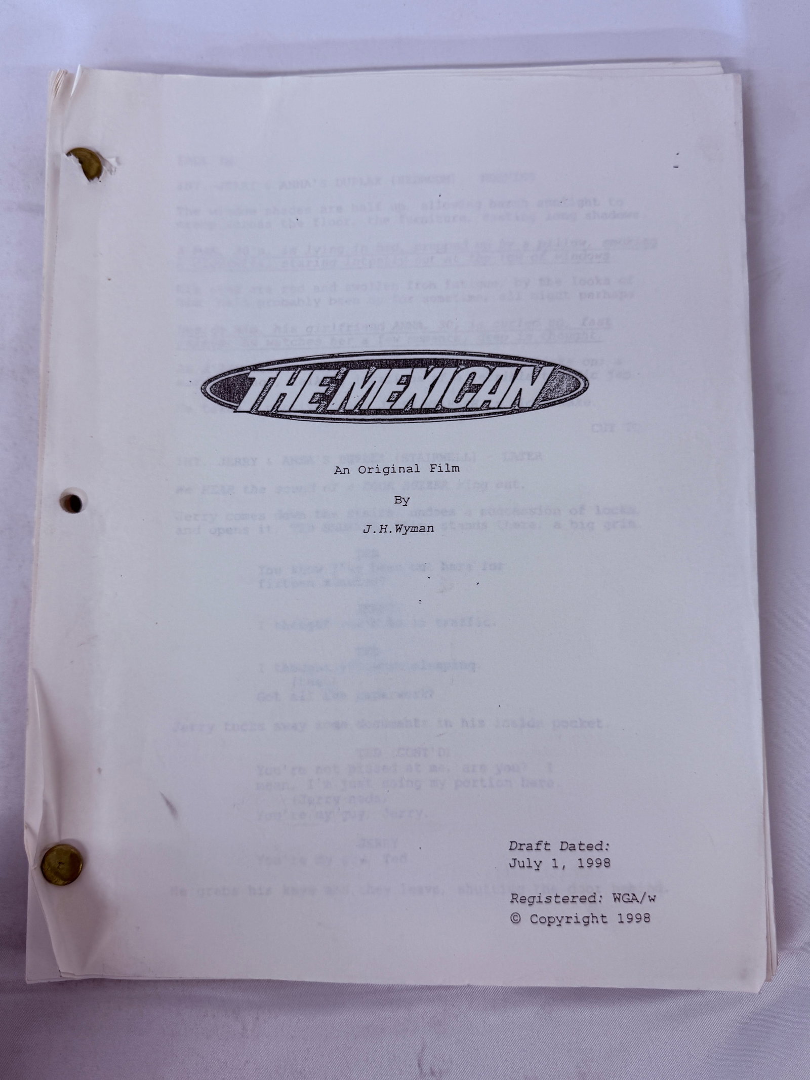 The Mexican (2001) Movie Film Script Draft July 1998 by J.H. Wyman: The Mexican (2001) Movie Film Script Draft July 1998 by J.H. Wyman