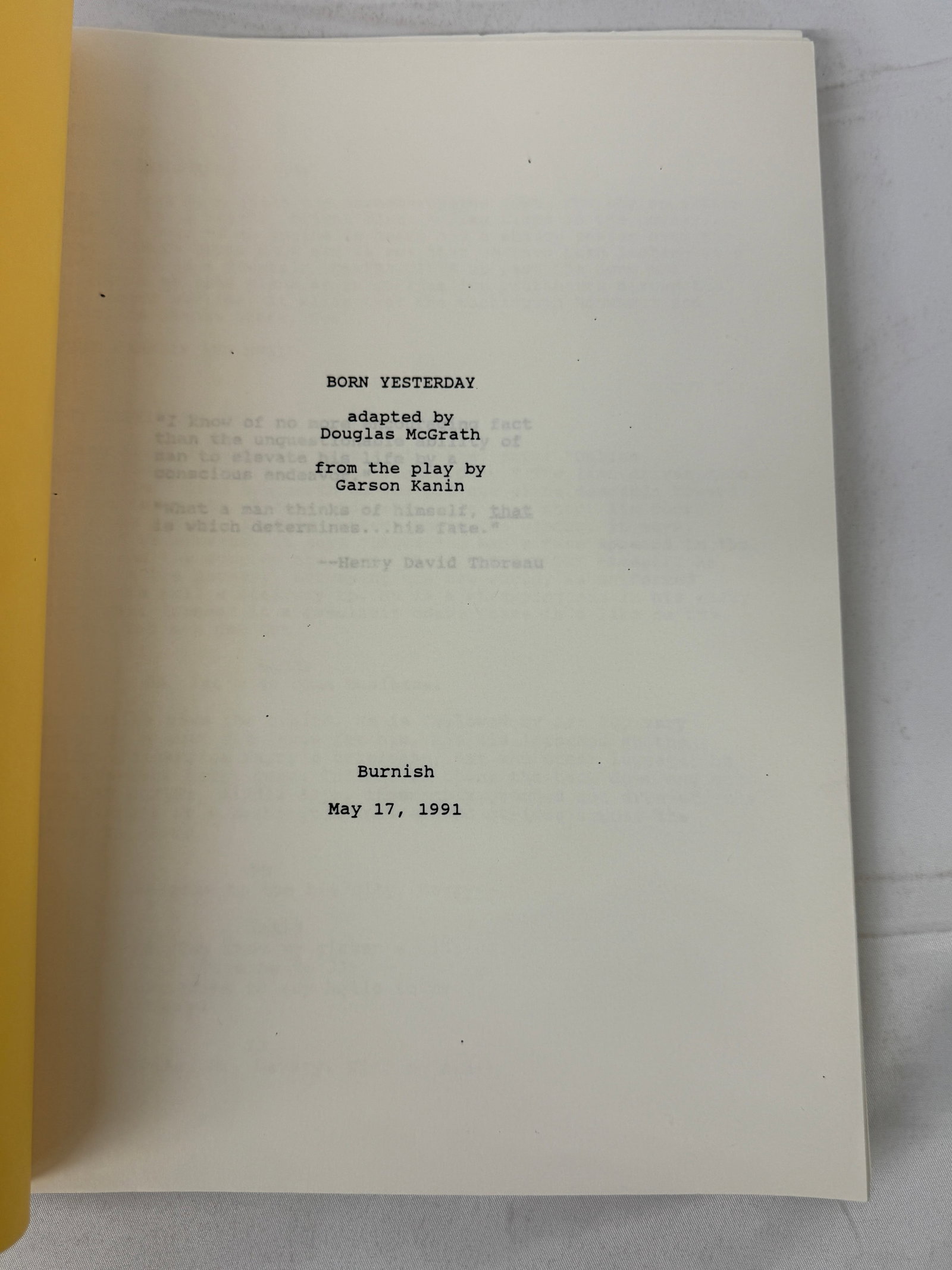 Born Yesterday 1991 Film Movie Script Douglas McGrath Garson Kanin: Born Yesterday 1991 Film Movie Script Douglas McGrath Garson Kanin