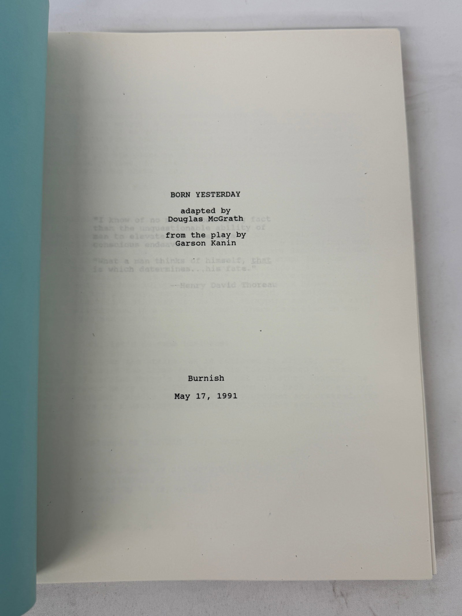 Born Yesterday 1991 Original Movie Screenplay Script Douglas McGrath Burnish: Born Yesterday 1991 Original Movie Screenplay Script Douglas McGrath Burnish