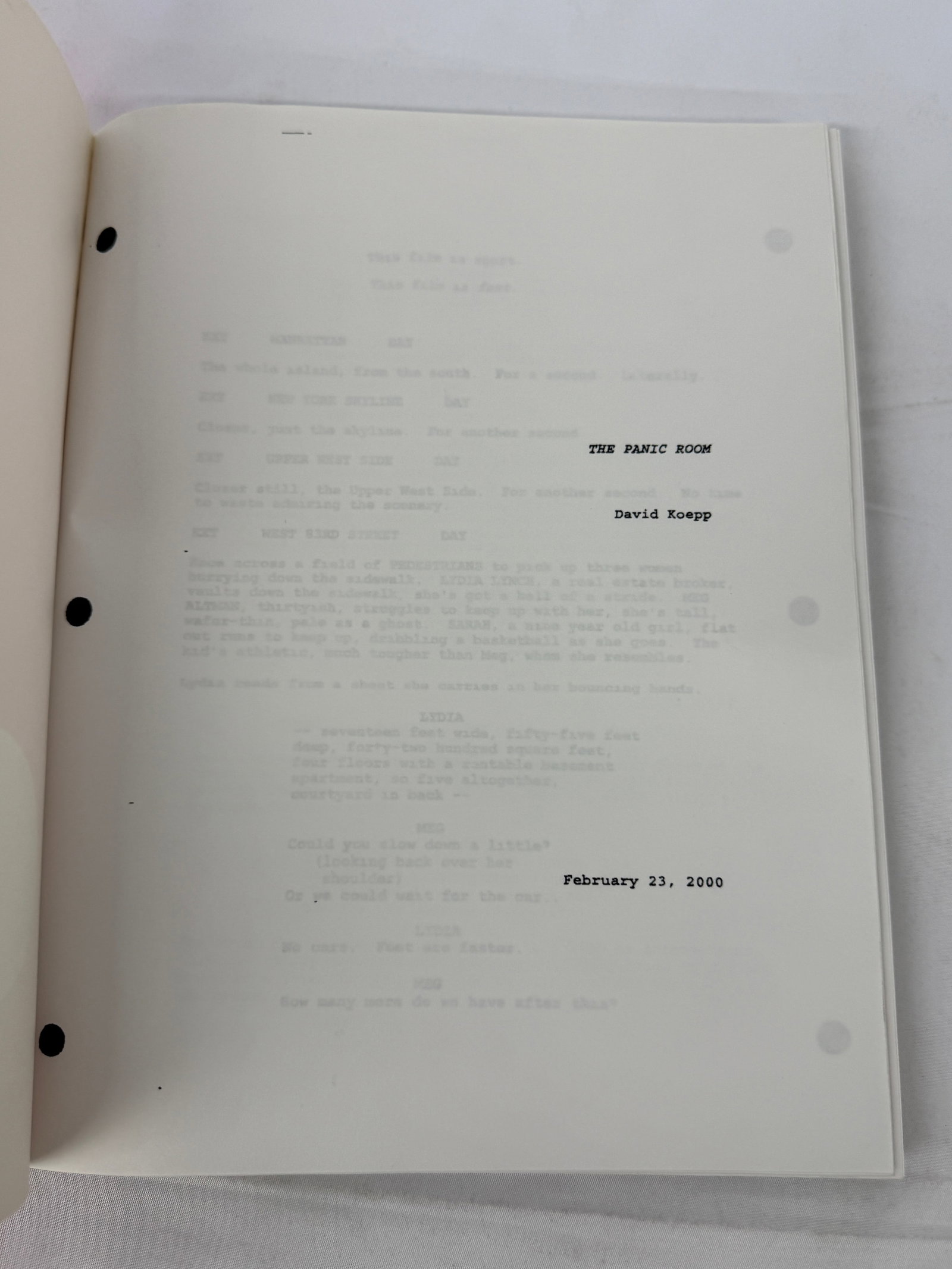 Panic Room Original CAA Screenplay Script by David Koepp, February 23, 2000 (1 of 3)