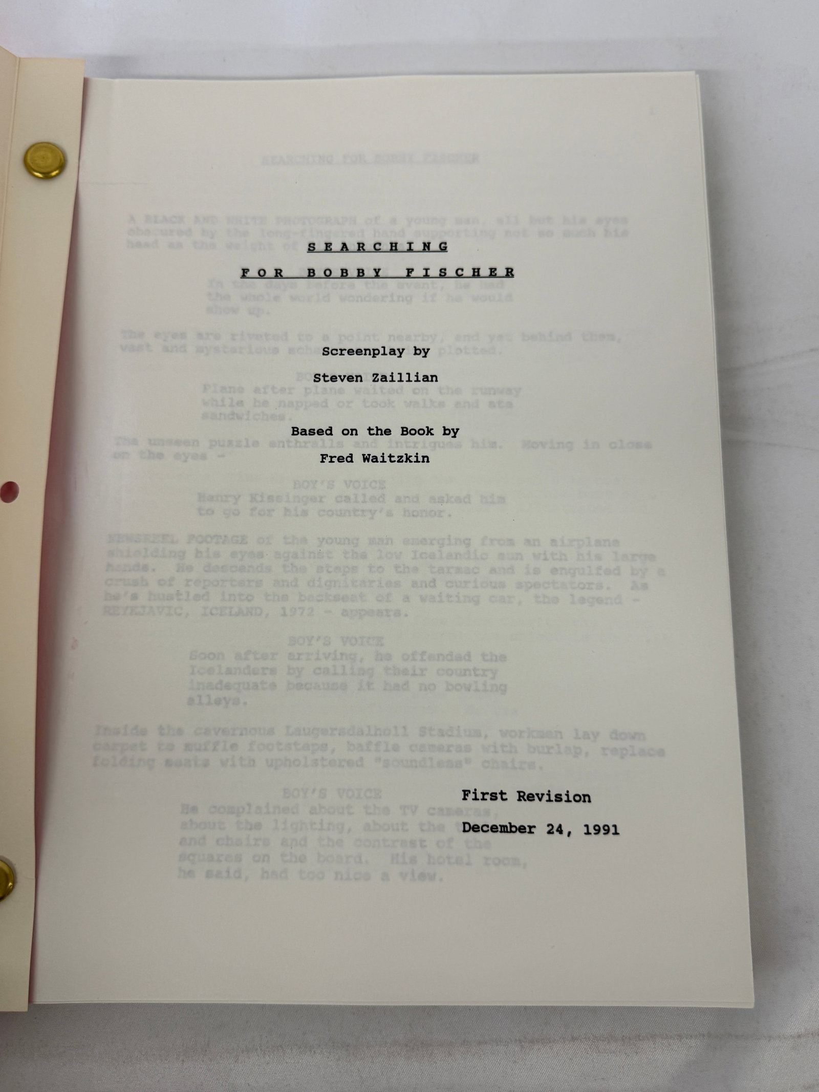 Searching for Bobby Fischer Movie Script CAA: Searching for Bobby Fischer Movie Script CAA
