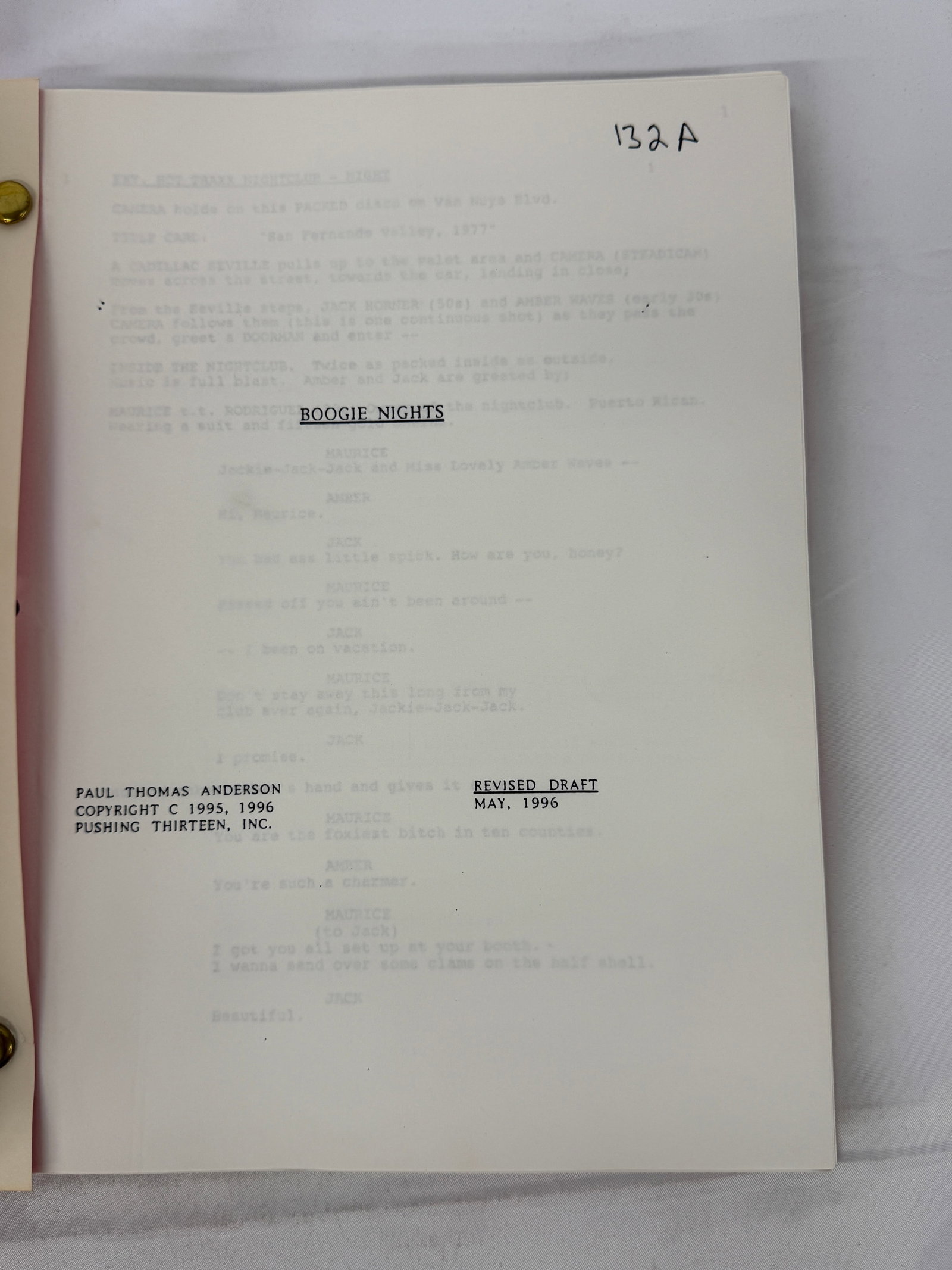 Boogie Nights Movie Film Script Mark Wahlberg: Boogie Nights Paul Thomas Anderson Revised Draft Screenplay May 1996 Mark Wahlberg, movie film script.
