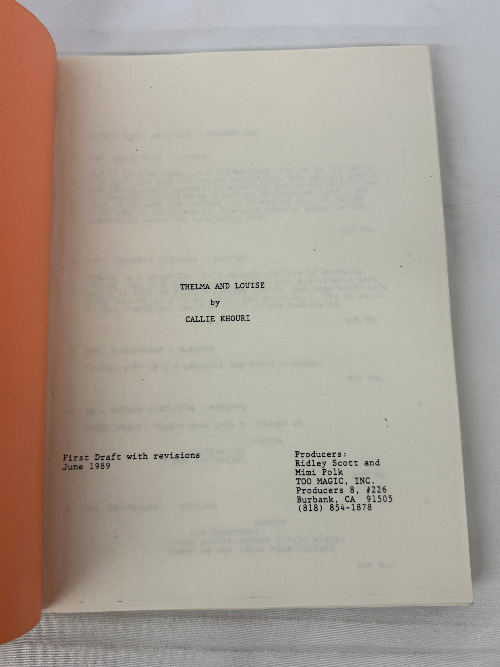 Thelma and Louise Original First Draft Script by Callie Khouri, June 1989 (1 of 3)