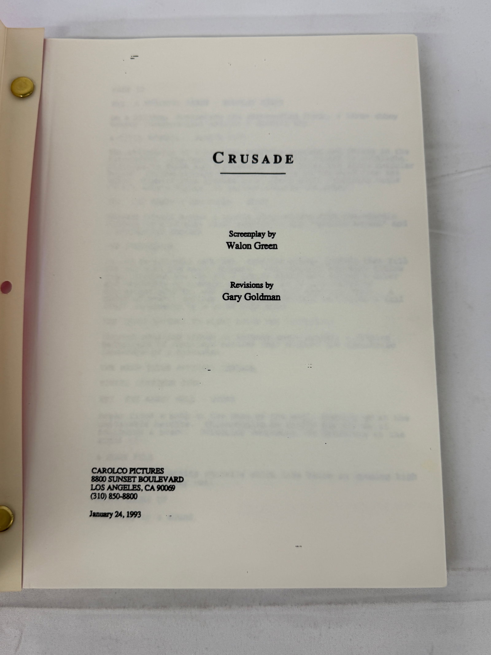 Crusade 1993 Carolco Pictures Original Screenplay Walon Green CAA Binder (1 of 3)