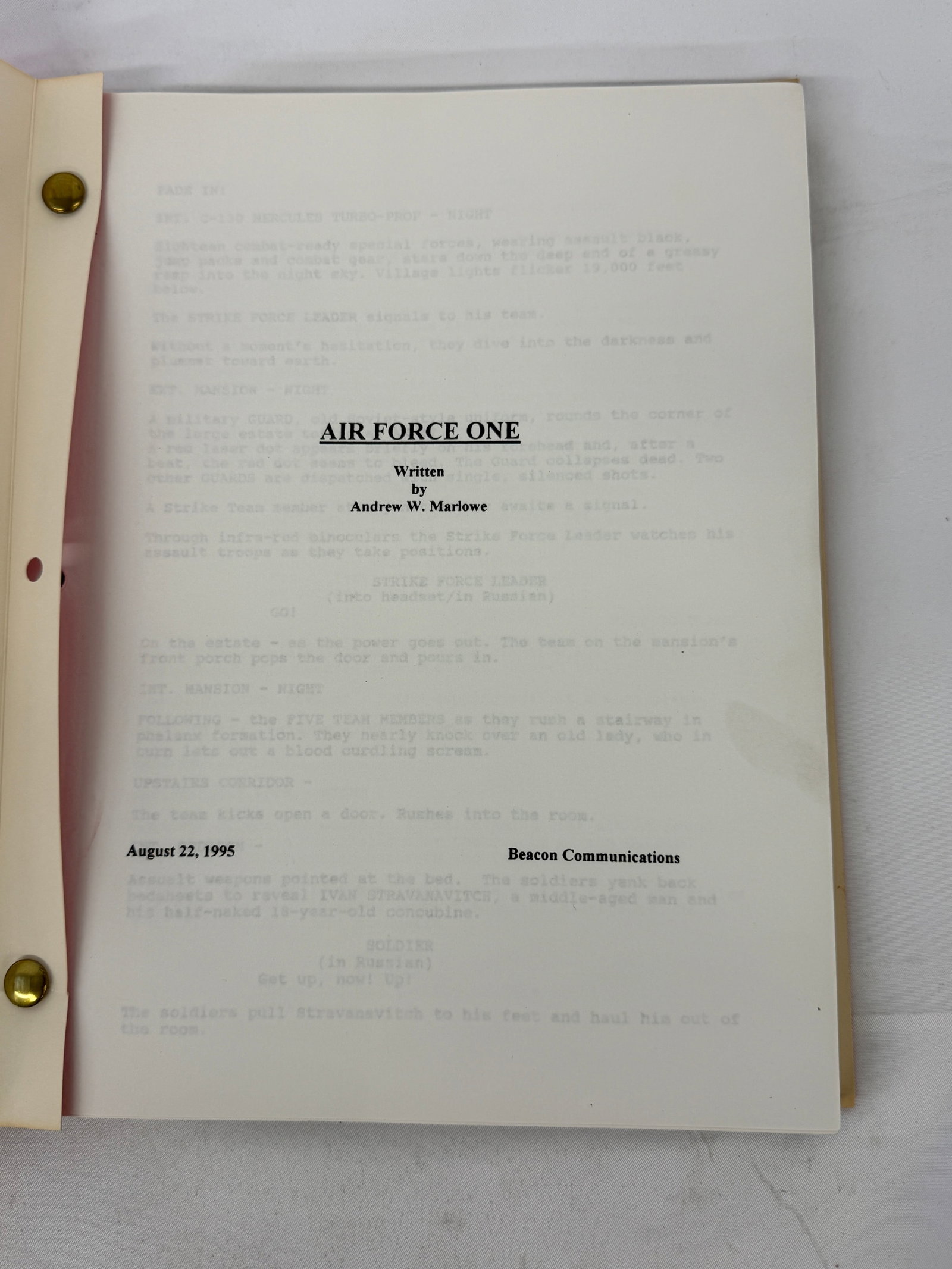 Air Force One Original Movie Script Harrison Ford (1 of 2)