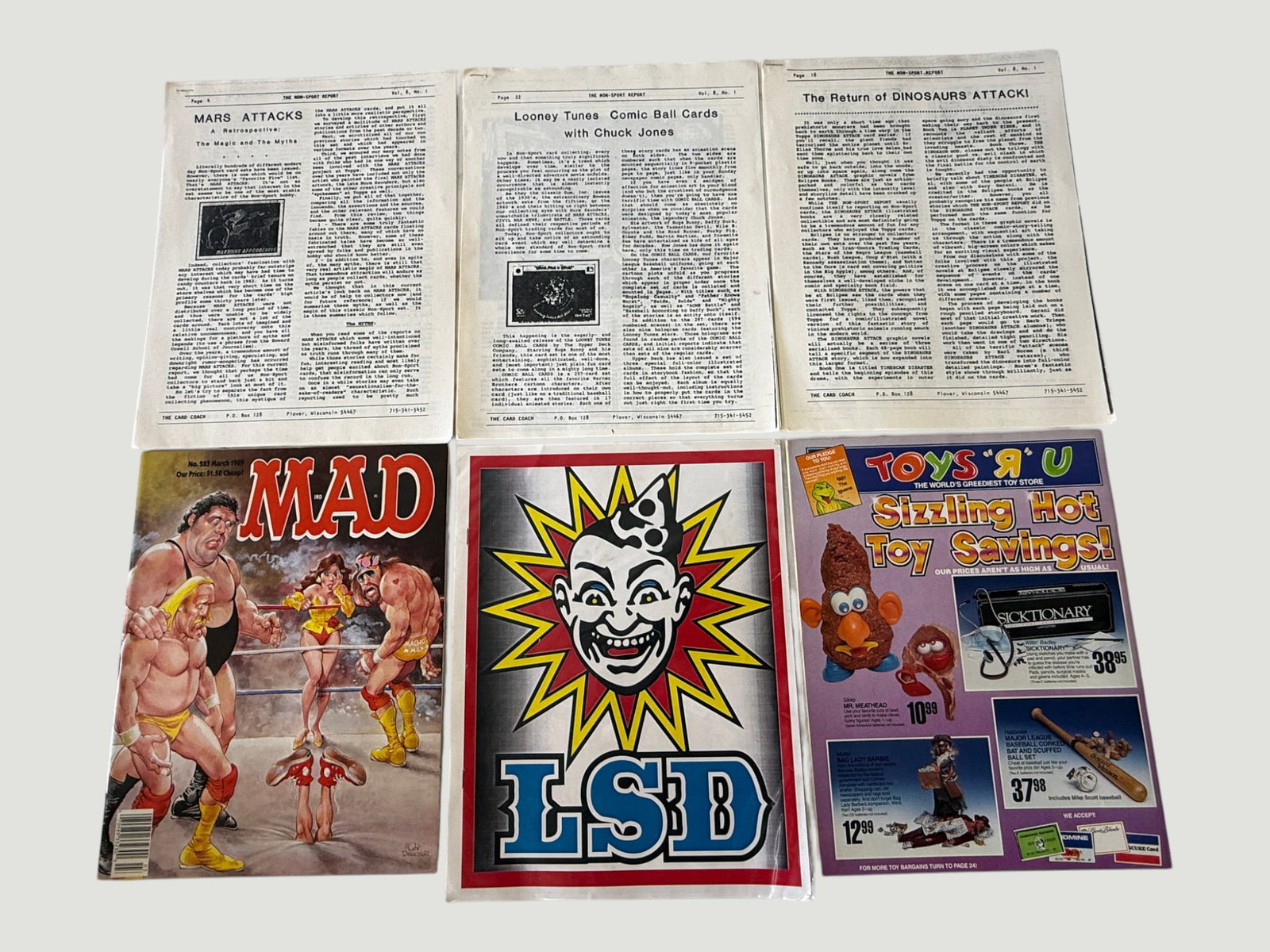 Vintage Mixed Ephemera Lot: MAD Magazine, Non-Sport Report, Toys R Us Ad, LSD Print (1 of 1)