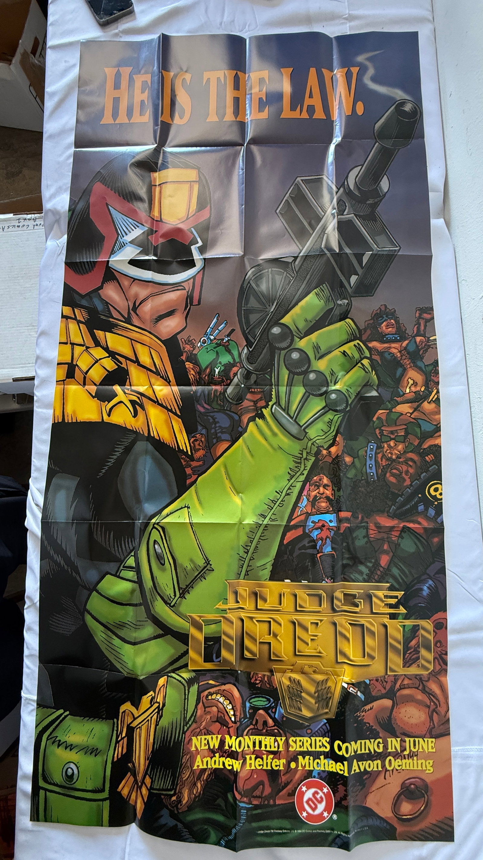 Judge Dredd DC Comics 1994 Promotional Dealer Poster Andrew Helfer Oeming 56": Judge Dredd DC Comics 1994 Promotional Dealer Poster Andrew Helfer Oeming 56"
