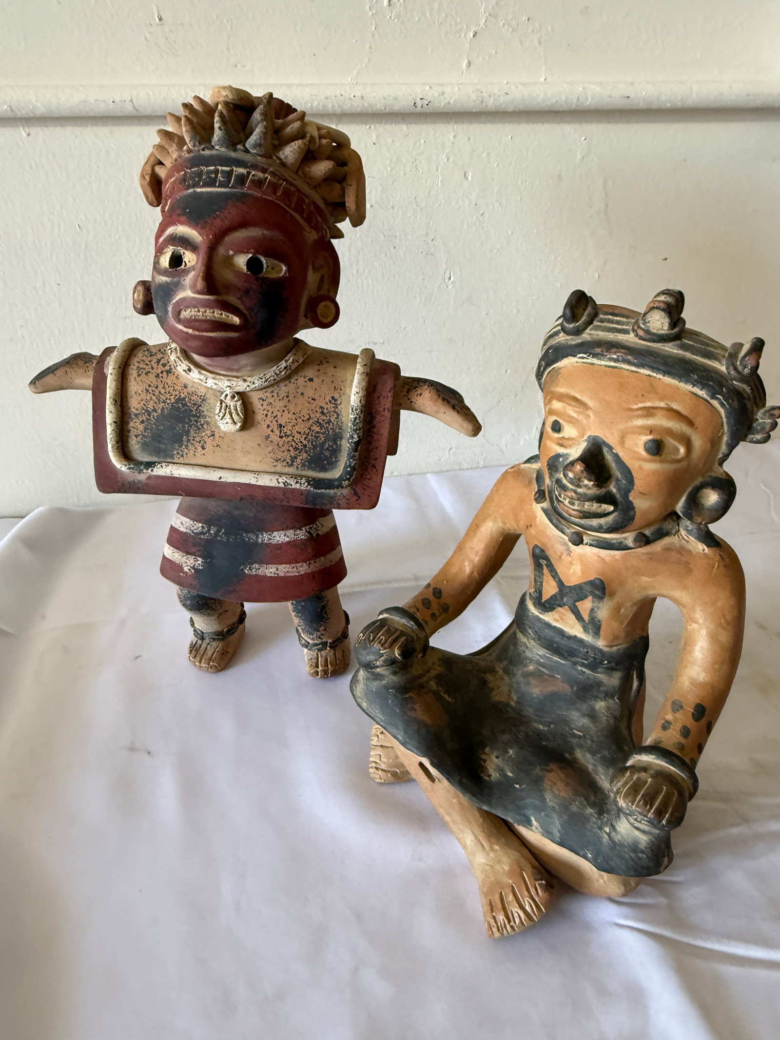Pre-Columbian Style Mesoamerican Pottery Figures, Two Ceramic Figurines (1 of 3)