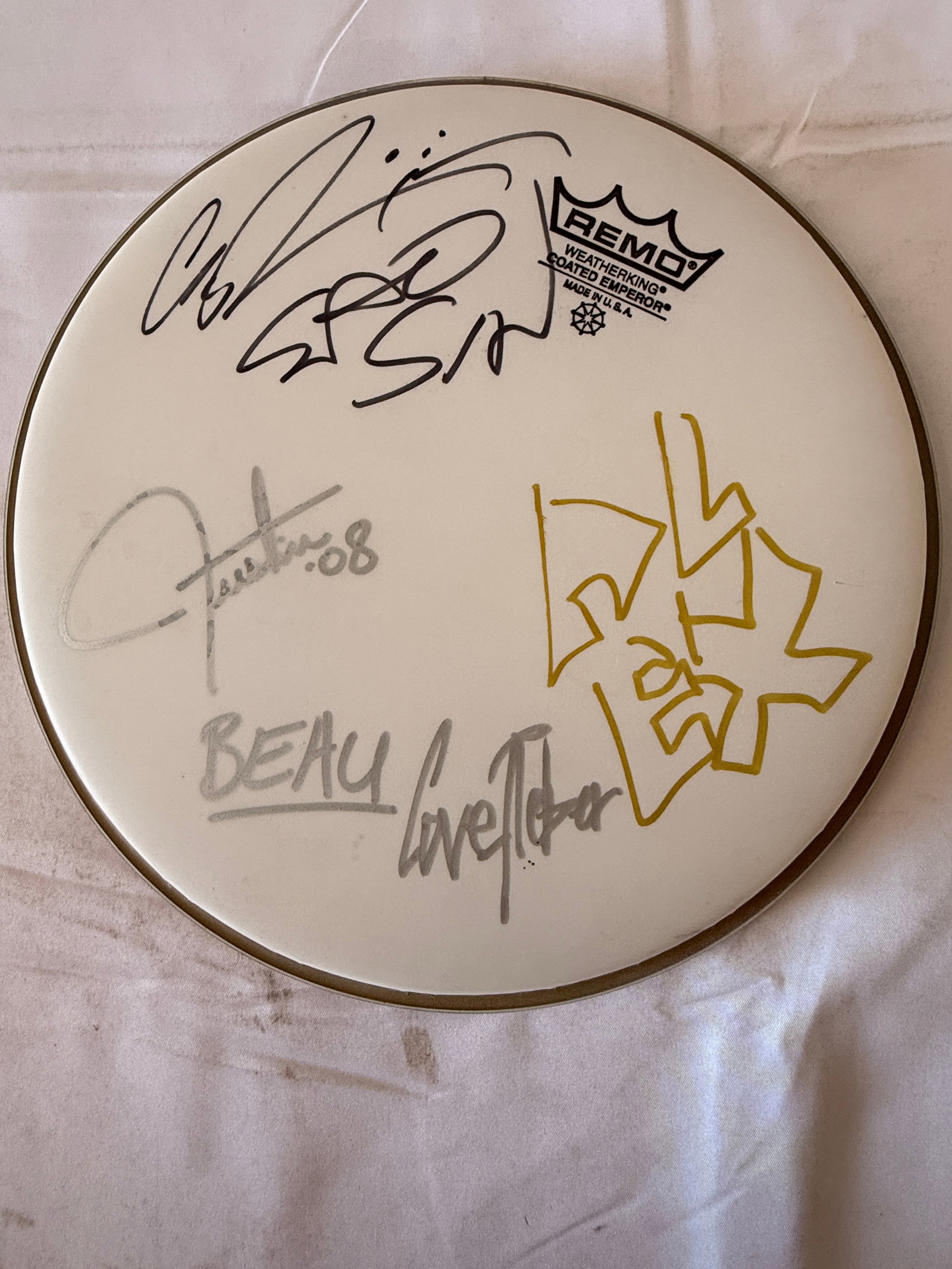 Remo Weatherking Coated Emperor Drumhead Signed by Band Members incl. Beau '08 (1 of 3)