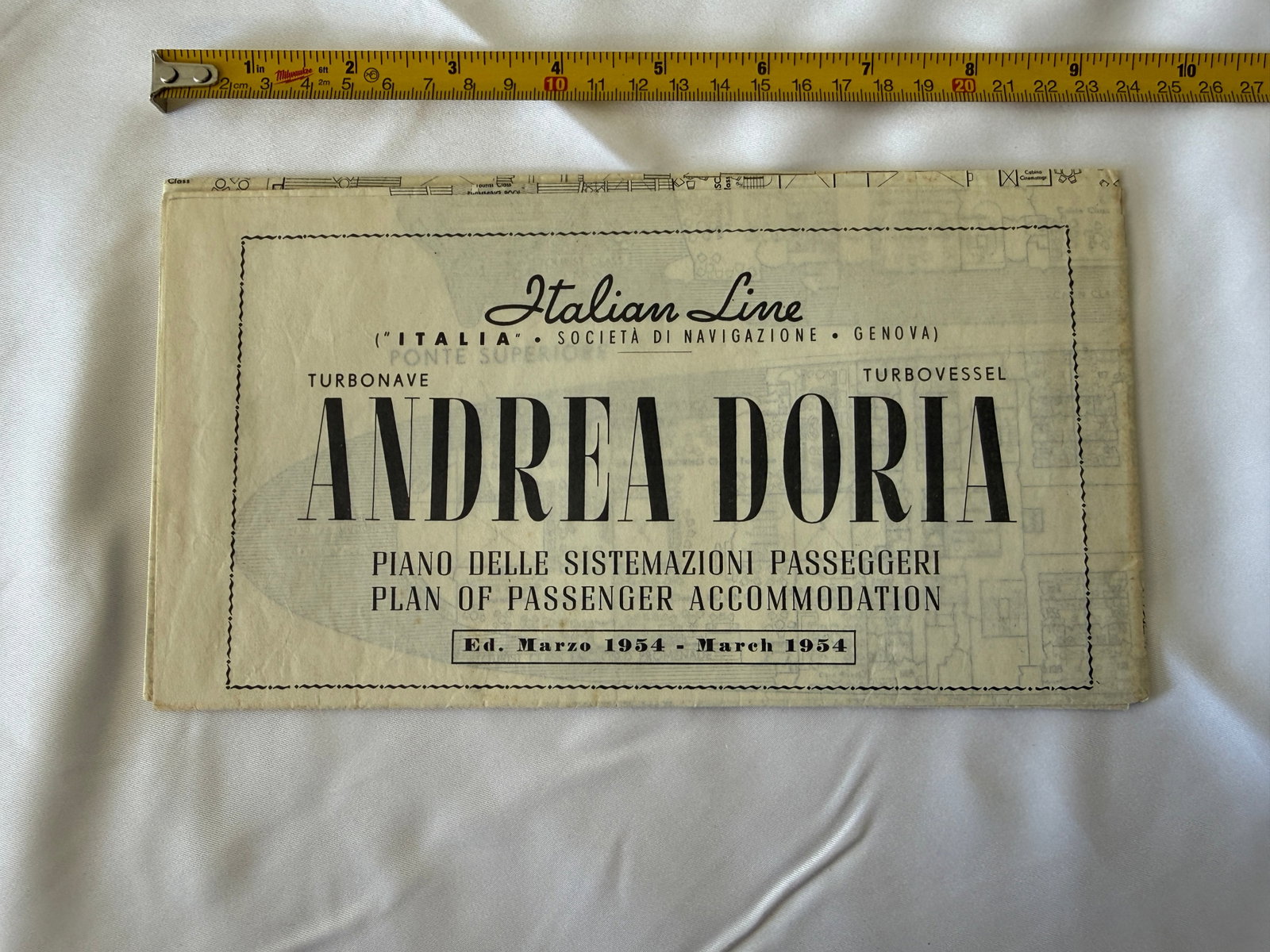 SS Andrea Doria Italian Line 1954 Original Passenger Accommodation Deck Plan (1 of 4)