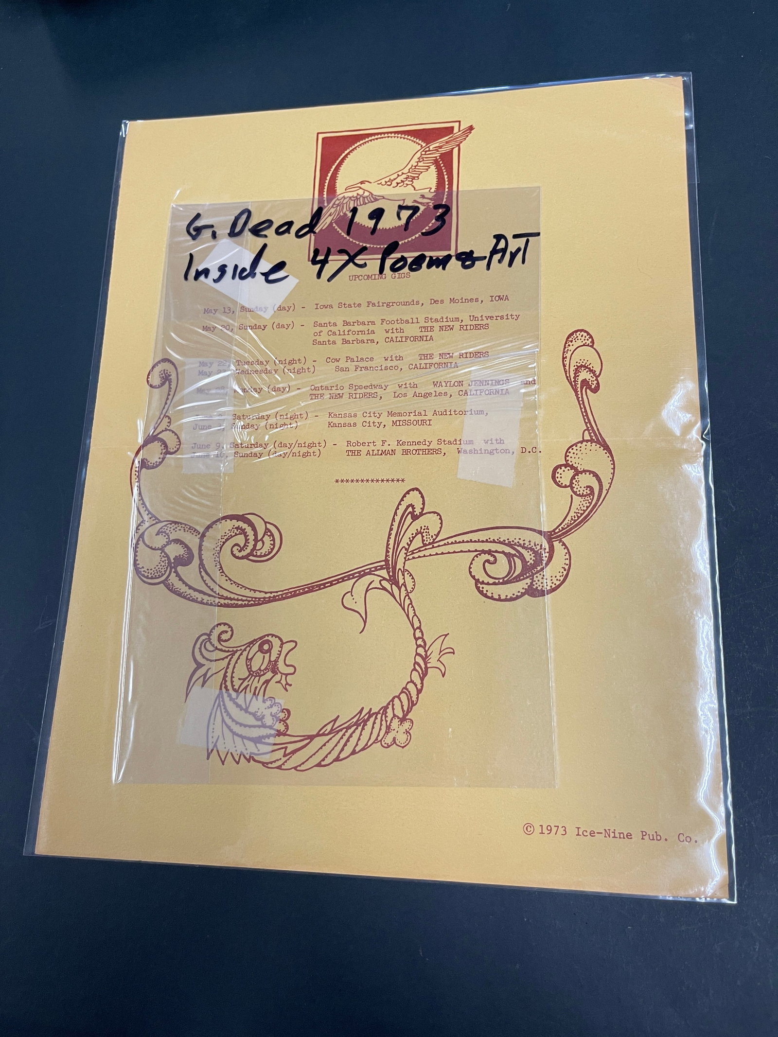 Grateful Dead 1973 Ice-Nine Fan Club Mailer with Tour Dates Original (1 of 2)