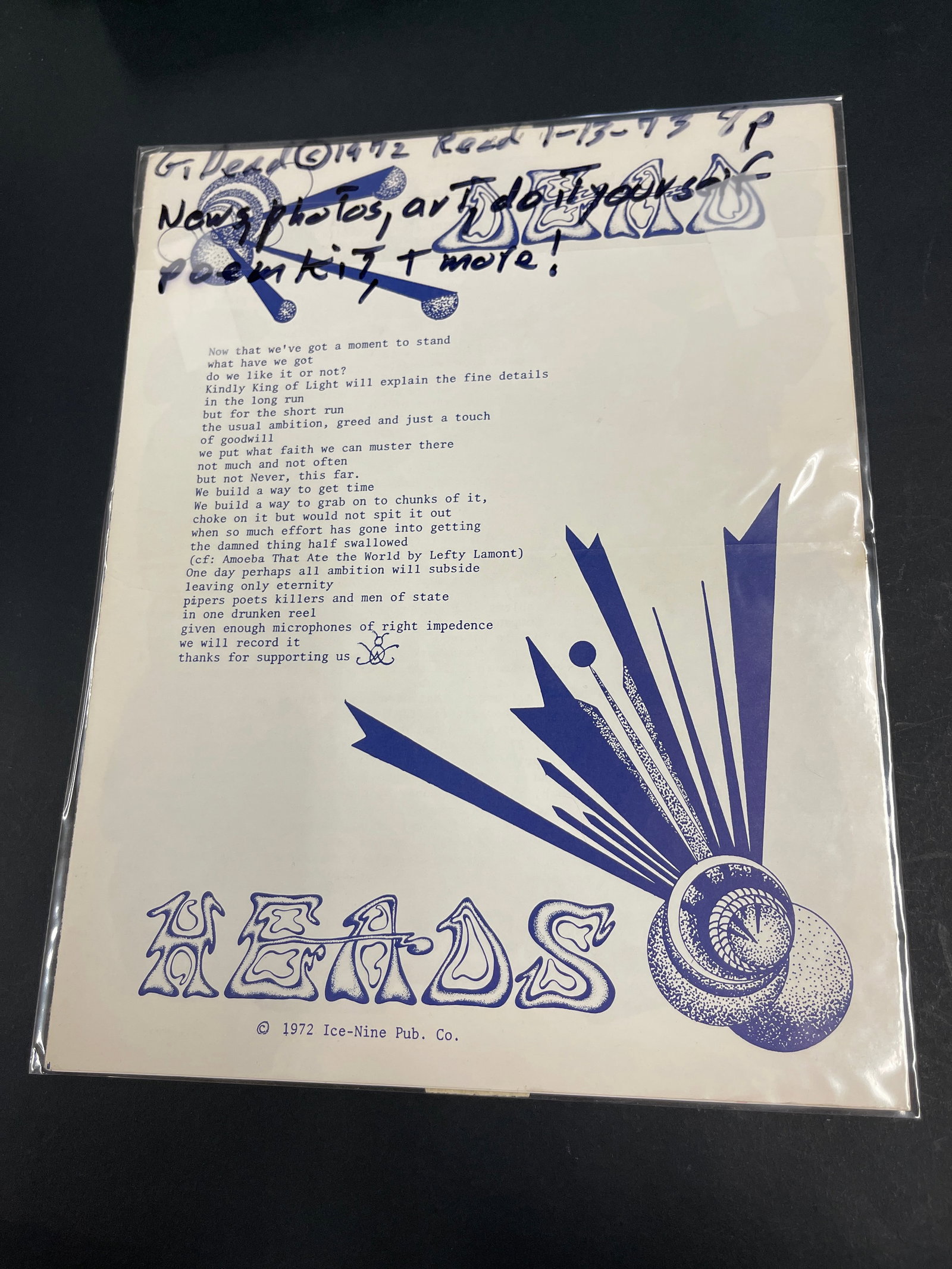 Grateful Dead Fan Club Mailer 1972 Ice-Nine Pub Co Dead Heads Newsletter Original (1 of 2)