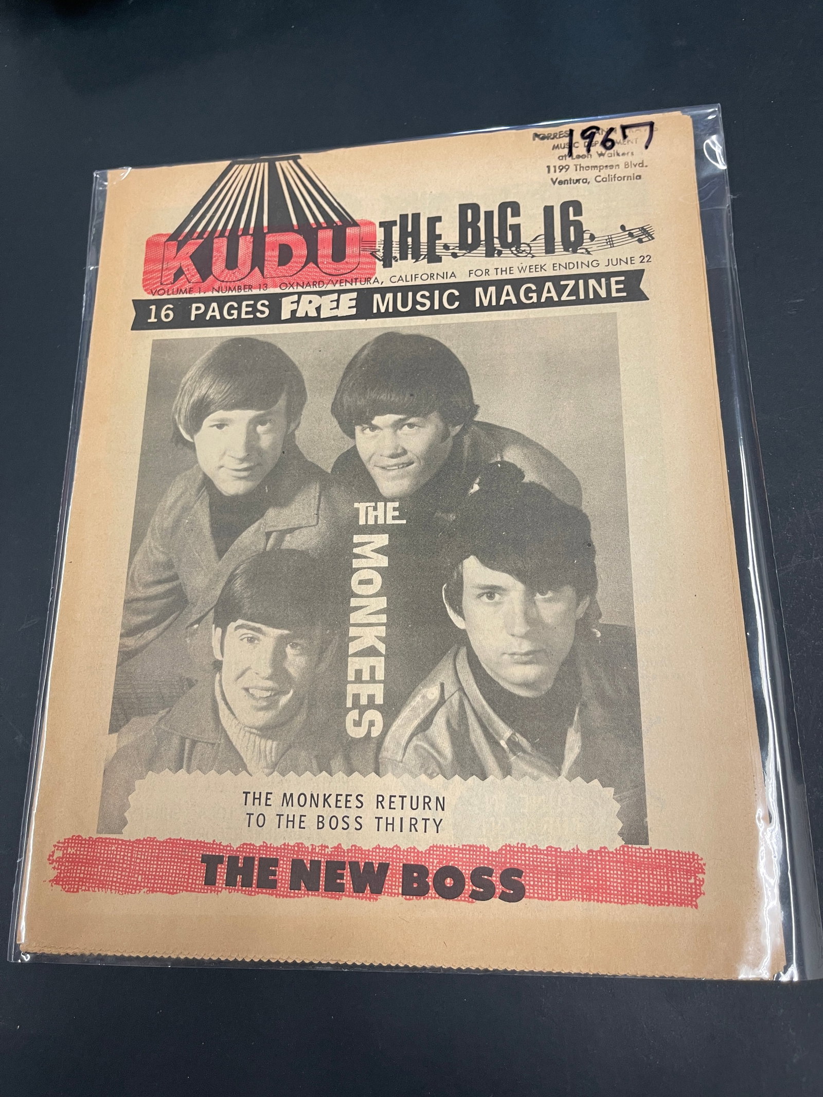 The Monkees KUDU Big 16 Free Music Magazine 1967 Ventura California (1 of 2)