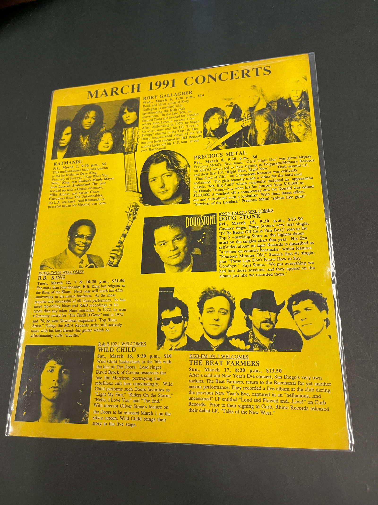 The Bacchanal San Diego March 1991 Concert Lineup Promotional Mailer (1 of 2)