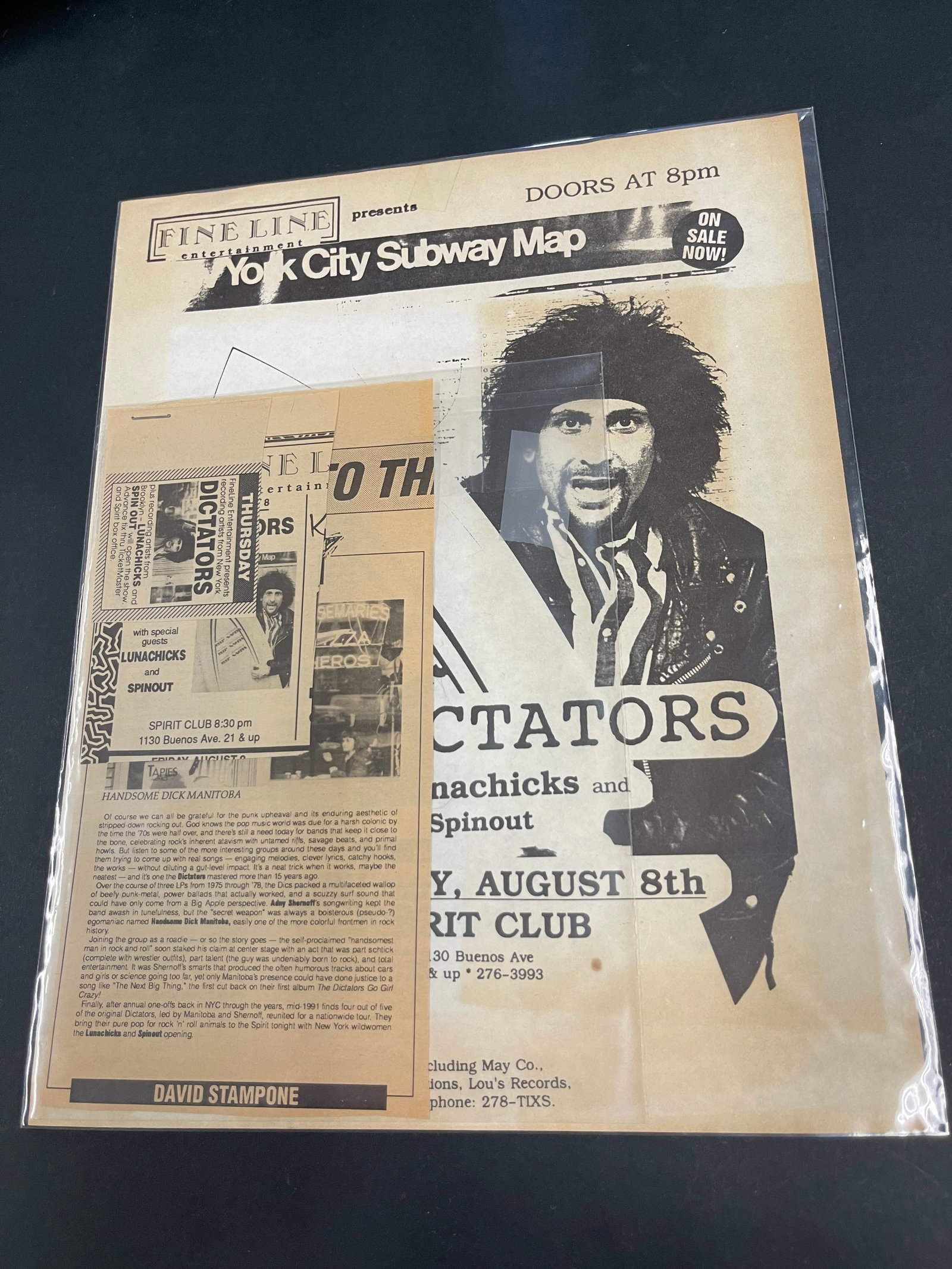 The Dictators NYC Punk Band Concert Flyer Lot Spirit Club August 8th 1991 (1 of 2)