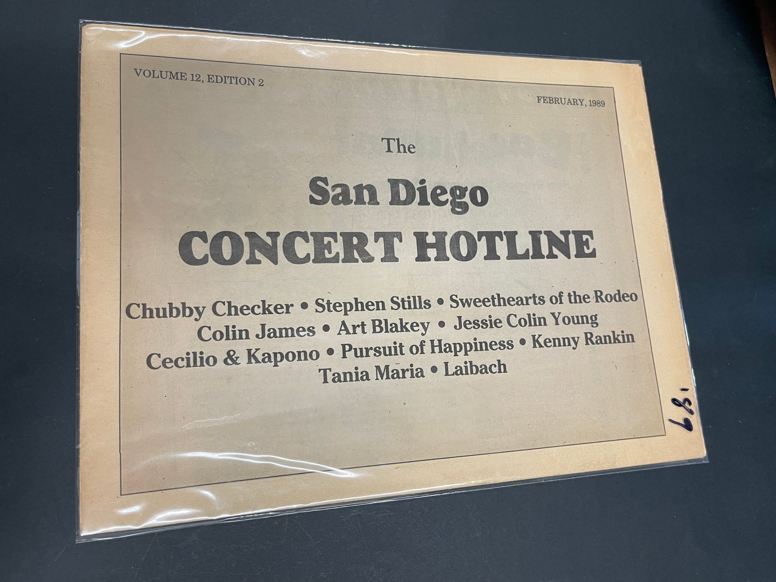 The Bacchanal San Diego Concert Hotline Newsletter Feb 1989 Vol 12 Ed 2: The Bacchanal San Diego Concert Hotline Newsletter Feb 1989 Vol 12 Ed 2