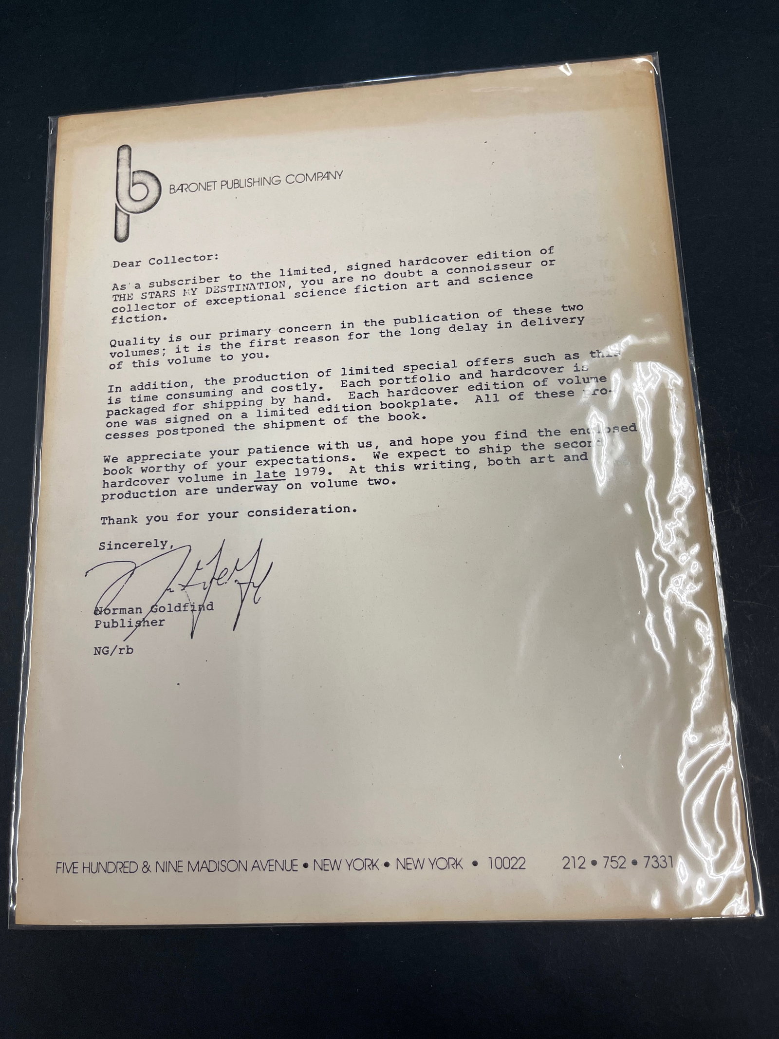The Stars My Destination Baronet Publishing Correspondence Letters 1979: The Stars My Destination Baronet Publishing Correspondence Letters 1979