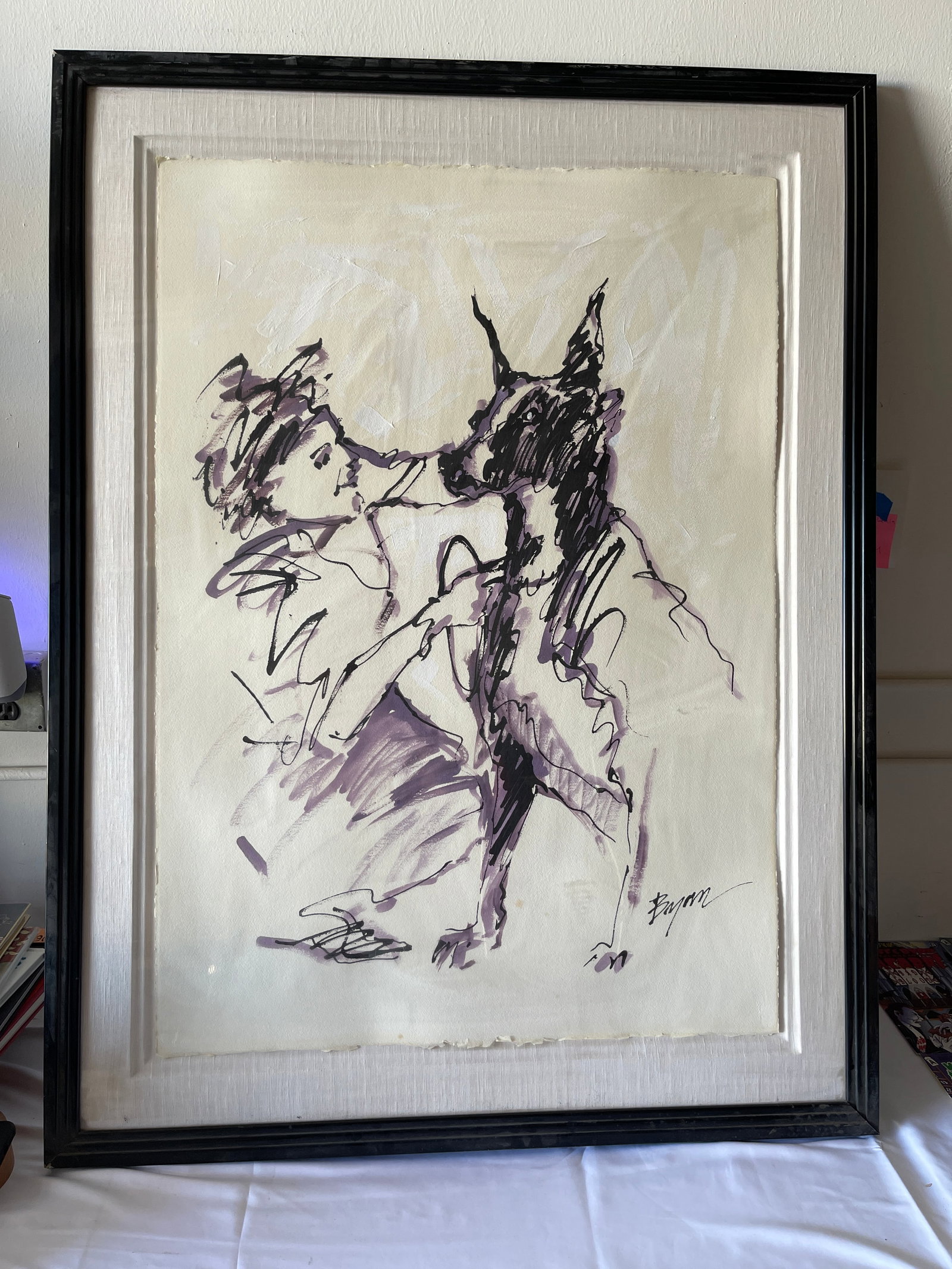 Michael Bryan Original Expressionist Figure Study, Ink & Wash on Paper, Framed (1 of 3)