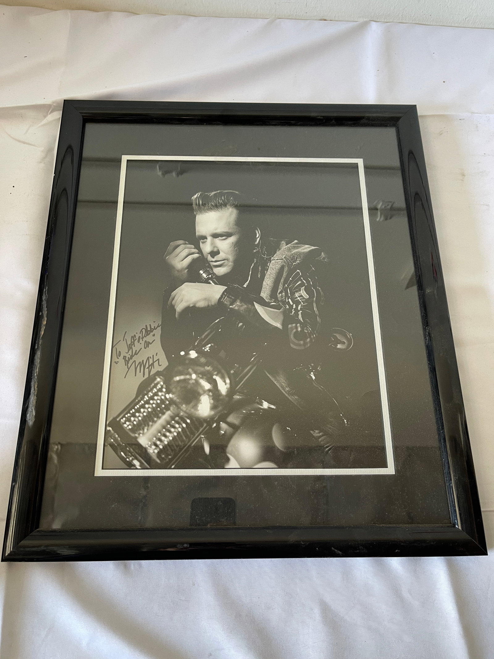 Vintage Signed B&W Framed Photograph Male Performer with Microphone 16x19 (1 of 5)