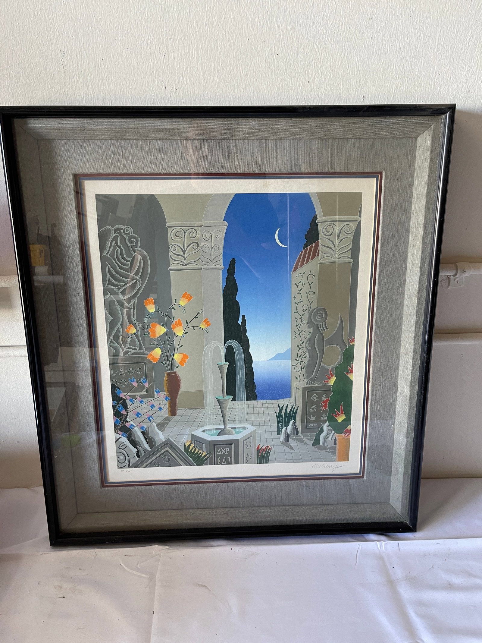 Thomas McKnight Signed Screenprint HC 1/30 Classical Architecture Moon Scene (1 of 4)