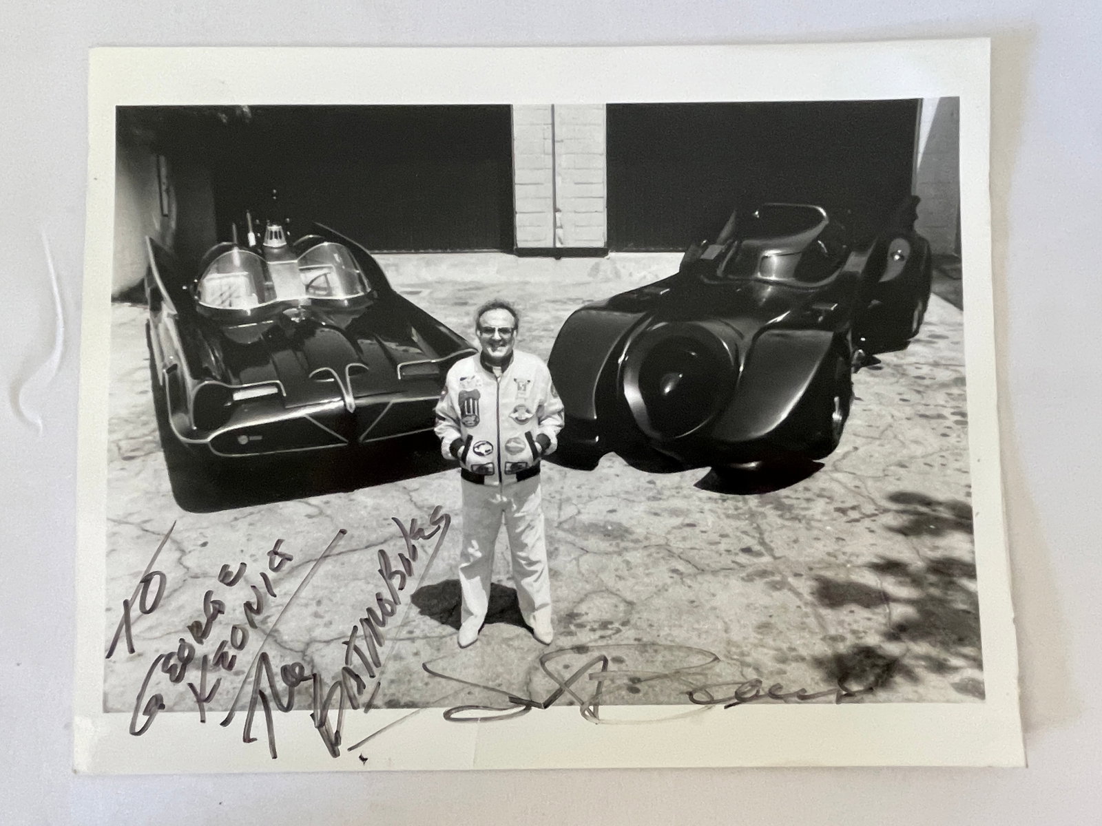 Batman Batmobile Dual Version Signed Black & White Photo with Dedication (1 of 4)