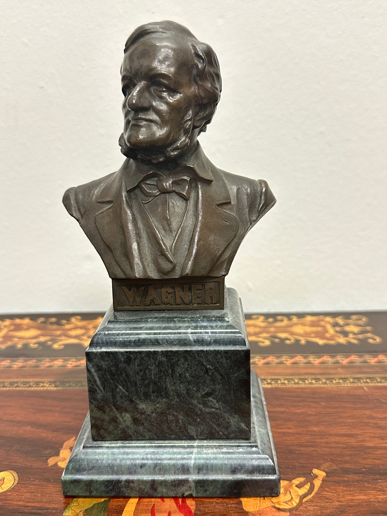 Richard Wagner Bronze Bust Sculpture on Green Marble Base, Signed (1 of 7)
