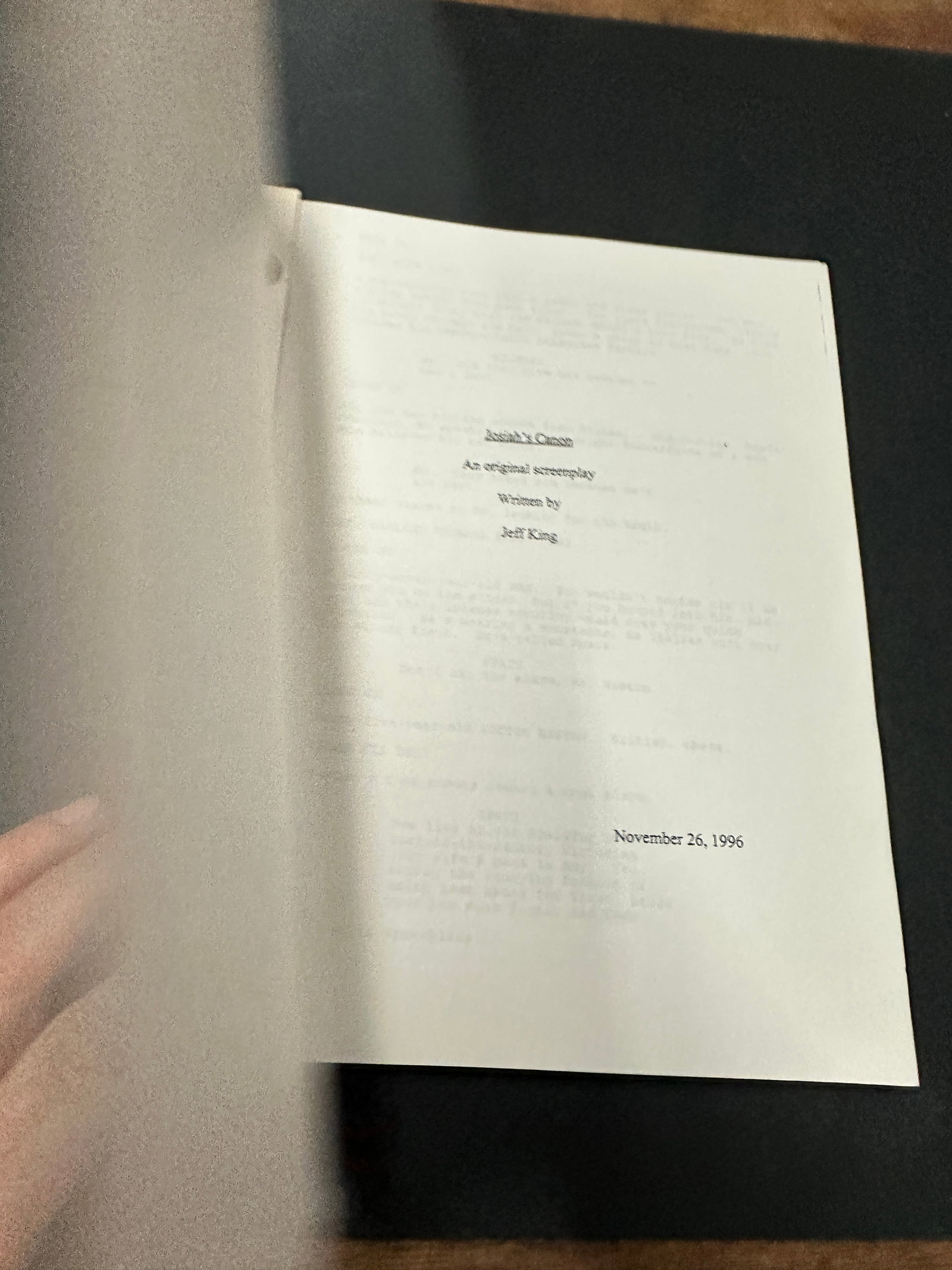 Josiah's Canon Original Screenplay by Jeff King, Dated November 26, 1996 (1 of 2)