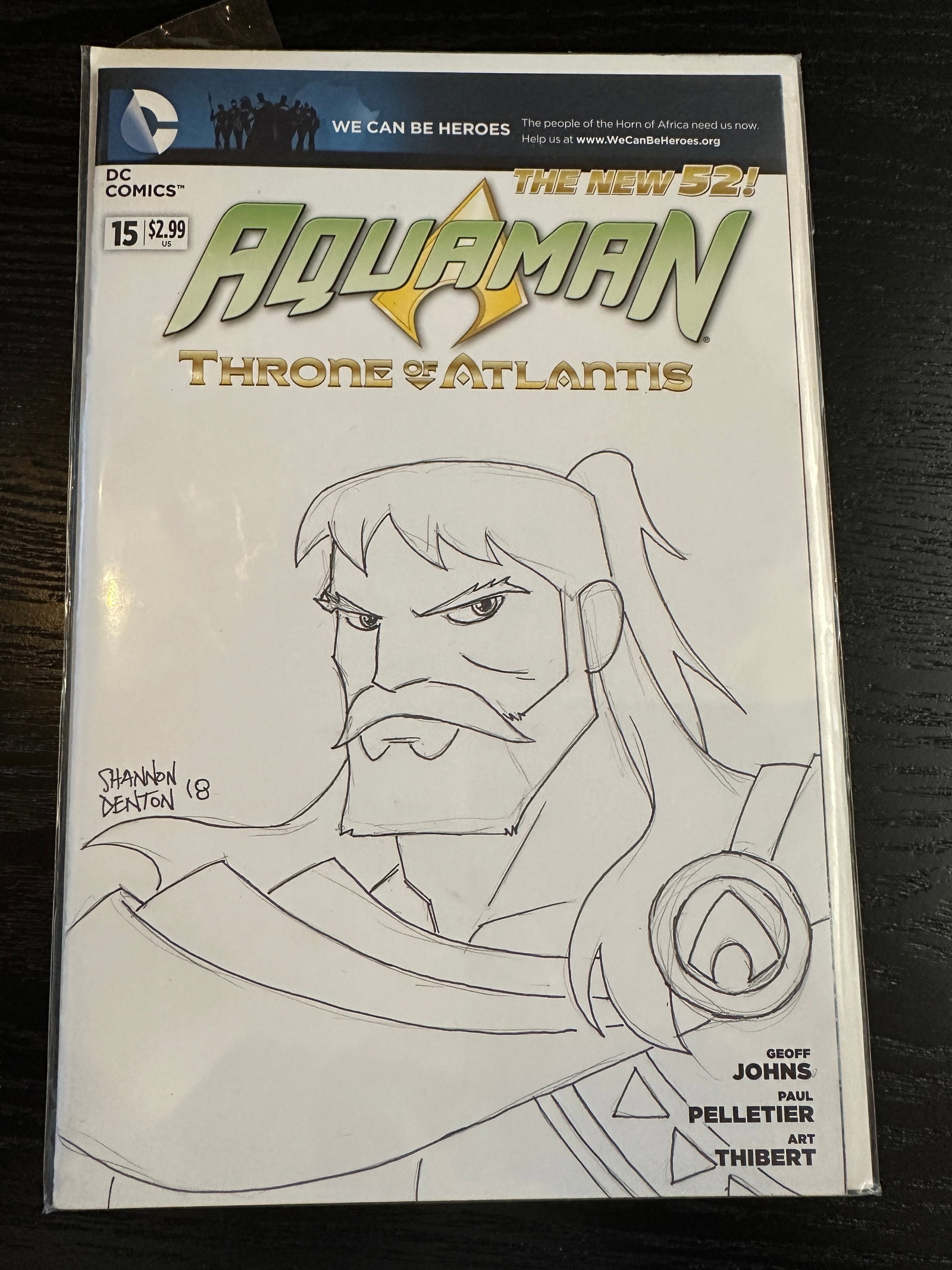 Aquaman DC Comics New 52 #15 Sketch Cover Signed & Hand Drawn by Shannon Denton (1 of 2)