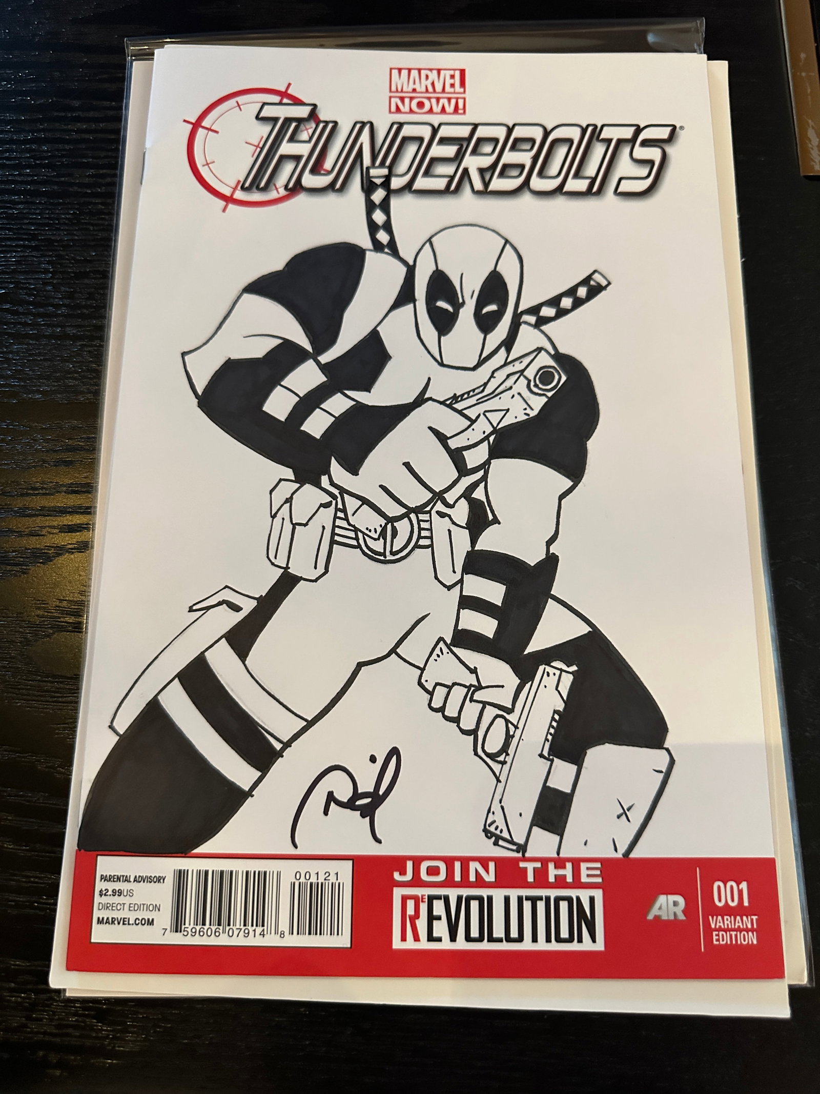 Deadpool Marvel Now Thunderbolts #1 Hand-Drawn Sketch Variant Cover Signed (1 of 3)