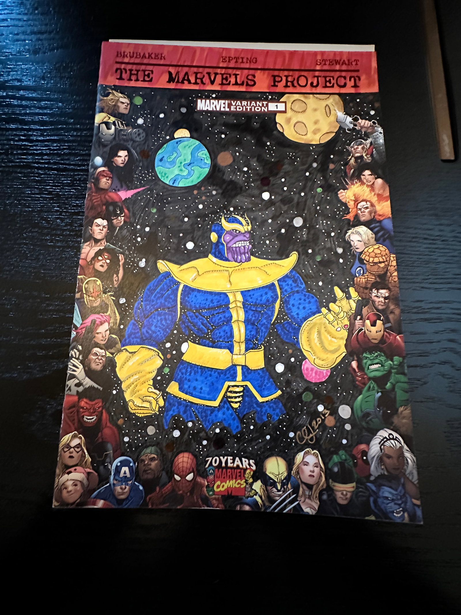 Thanos Marvel Comics Marvels Project #1 Hand Signed Sketch Variant Cover 2013 (1 of 3)