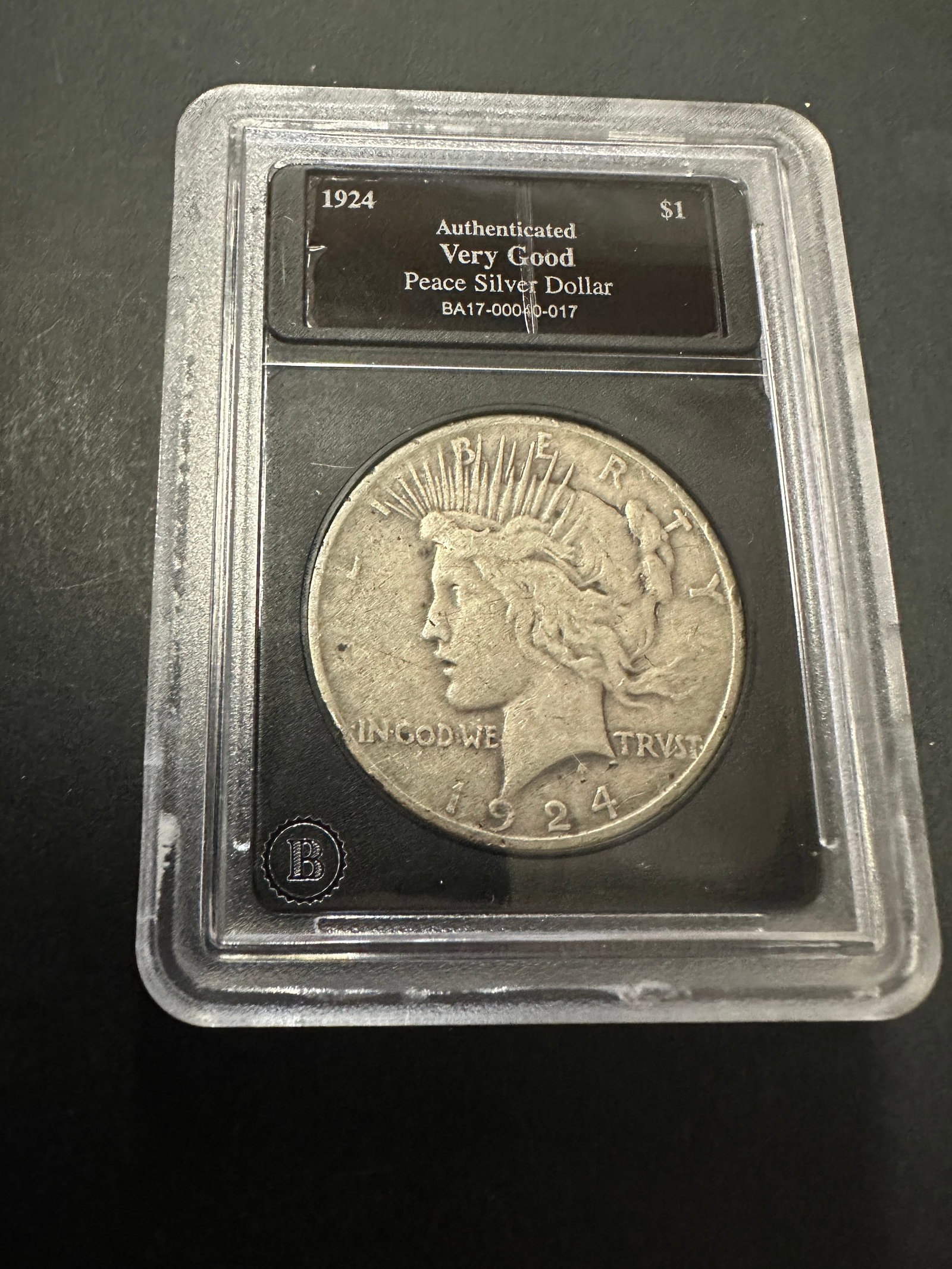 1924 Peace Silver Dollar $1 Coin Graded Very Good Authenticated Slab (1 of 2)