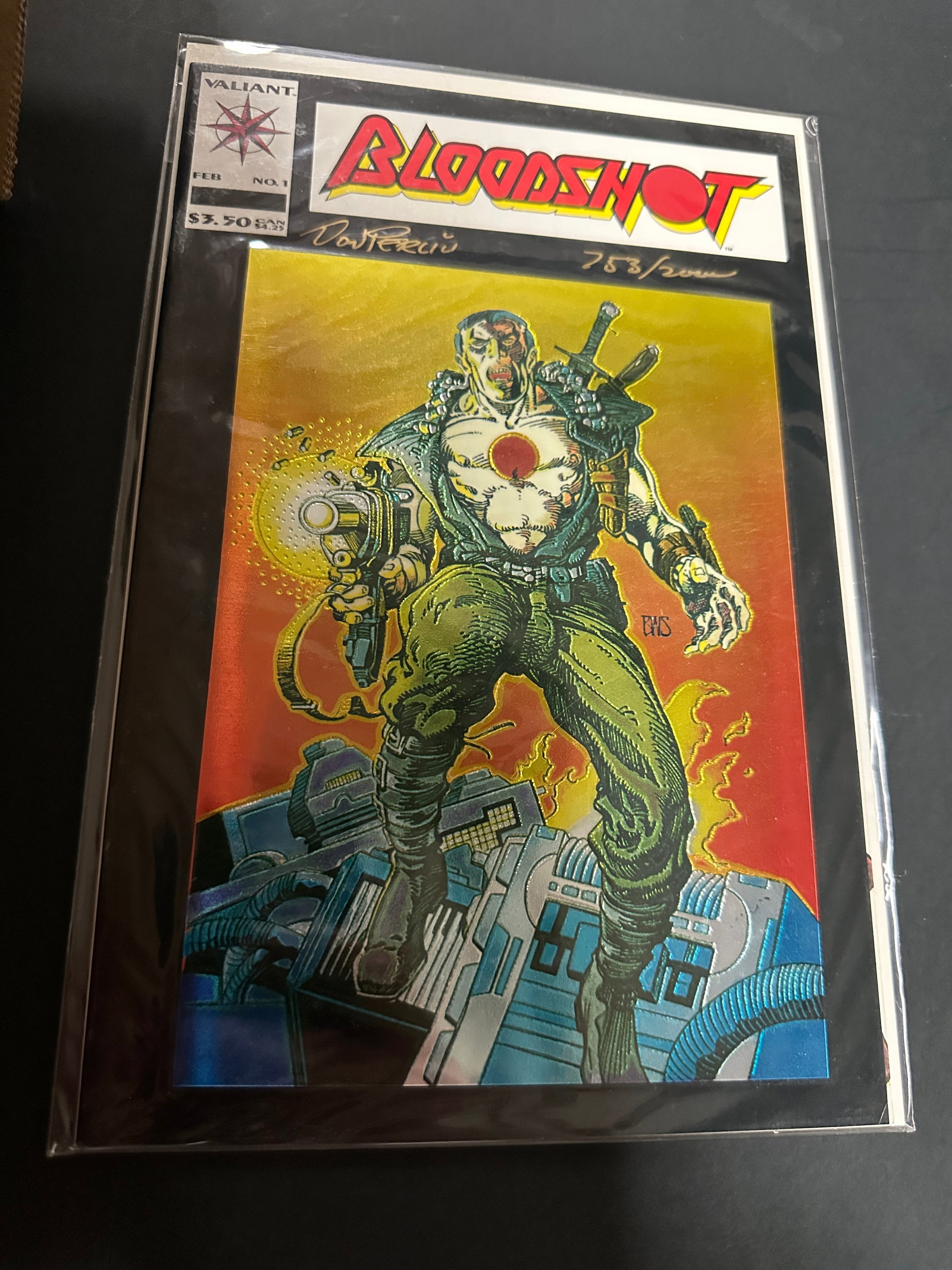 Bloodshot #1 Valiant Comics Signed Don Perlin Gold Foil Cover #753/2000 COA (1 of 4)