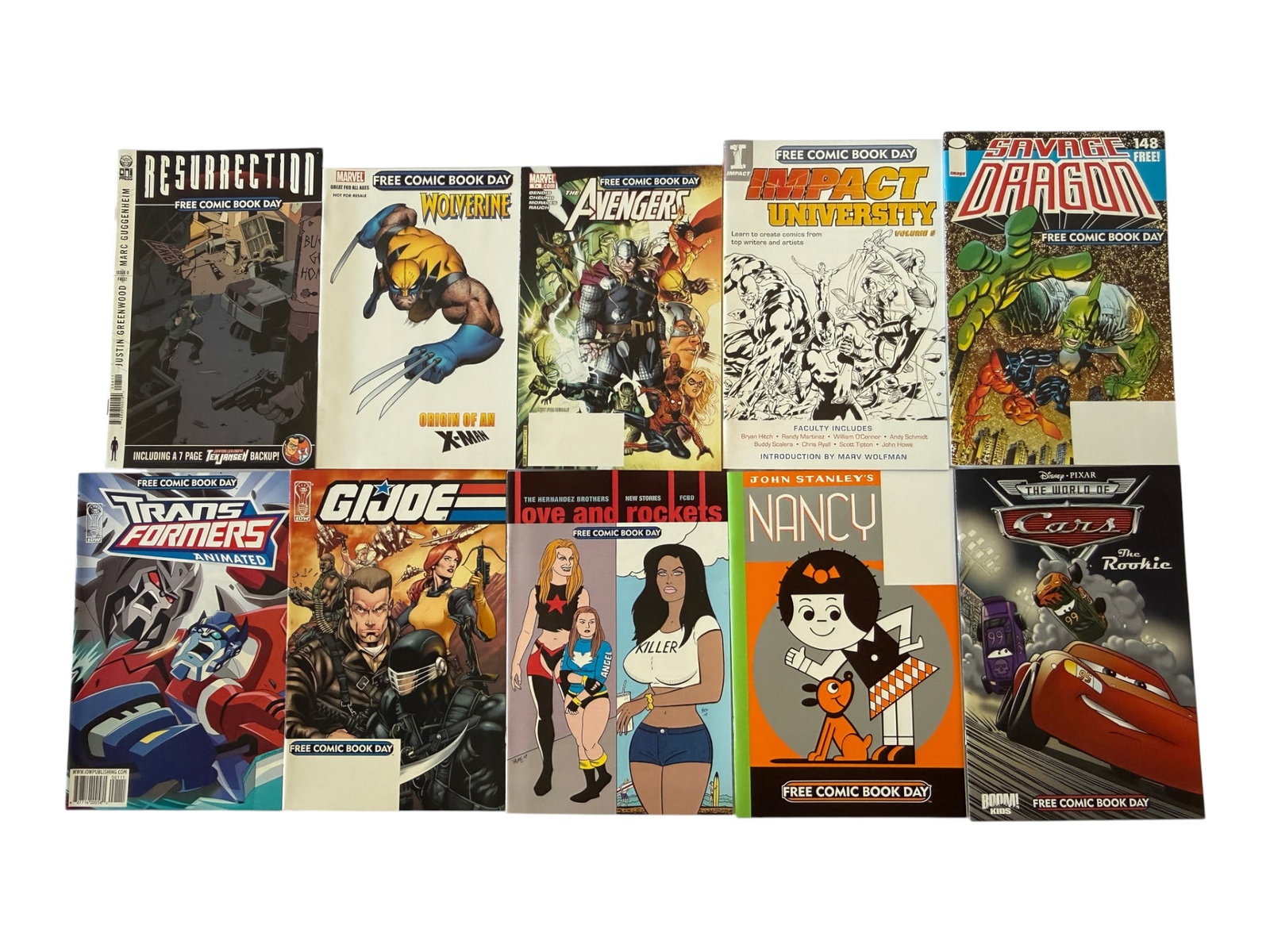 Free Comic Book Day Lot x10 Marvel Avengers Wolverine GI Joe Transformers Cars (1 of 1)