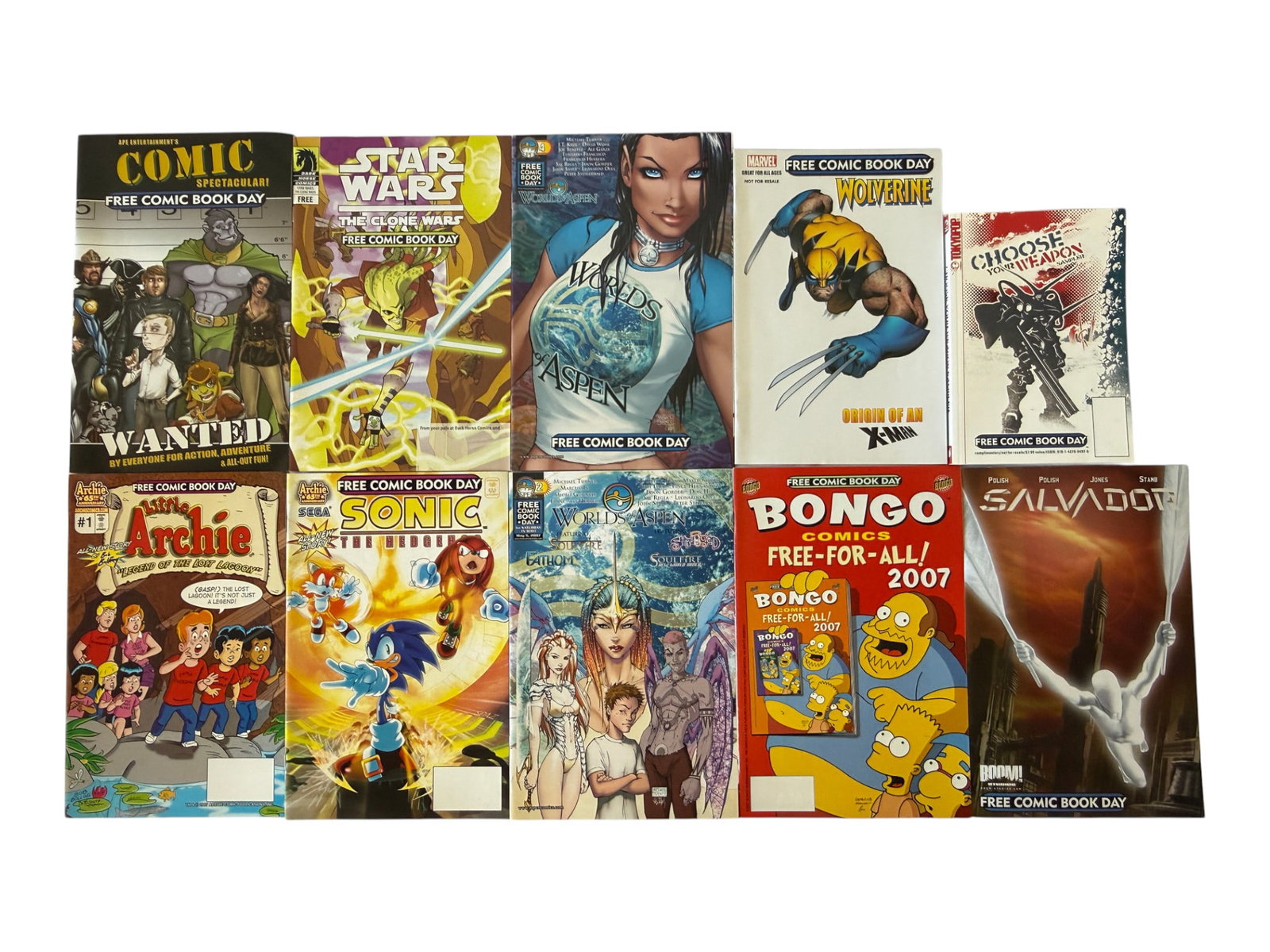 Free Comic Book Day Collection 10 Comics Star Wars Wolverine Sonic Archie Bongo (1 of 1)