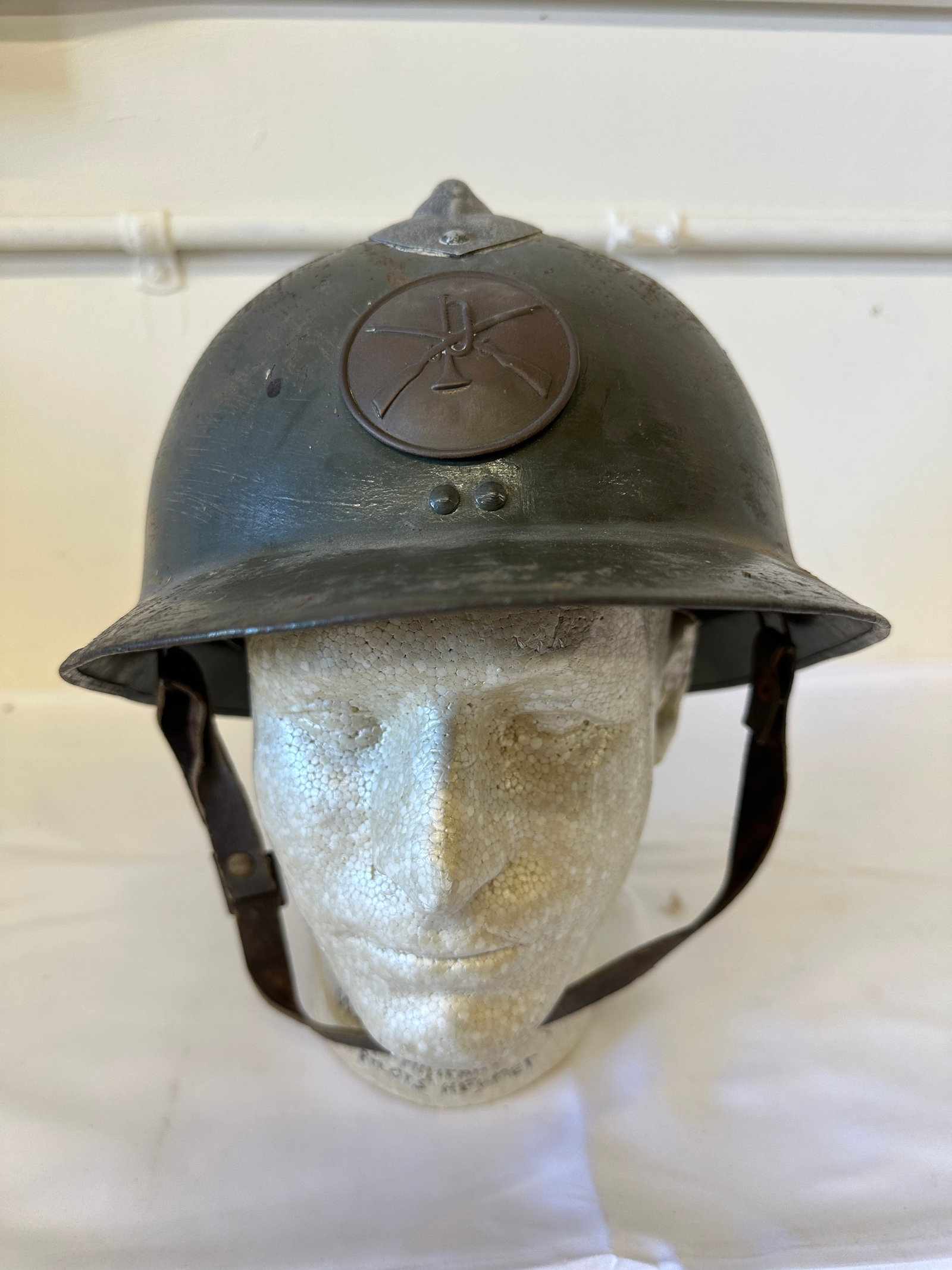 French Army Adrian M1915 WWI Steel Infantry Helmet with Infantry Badge (1 of 7)