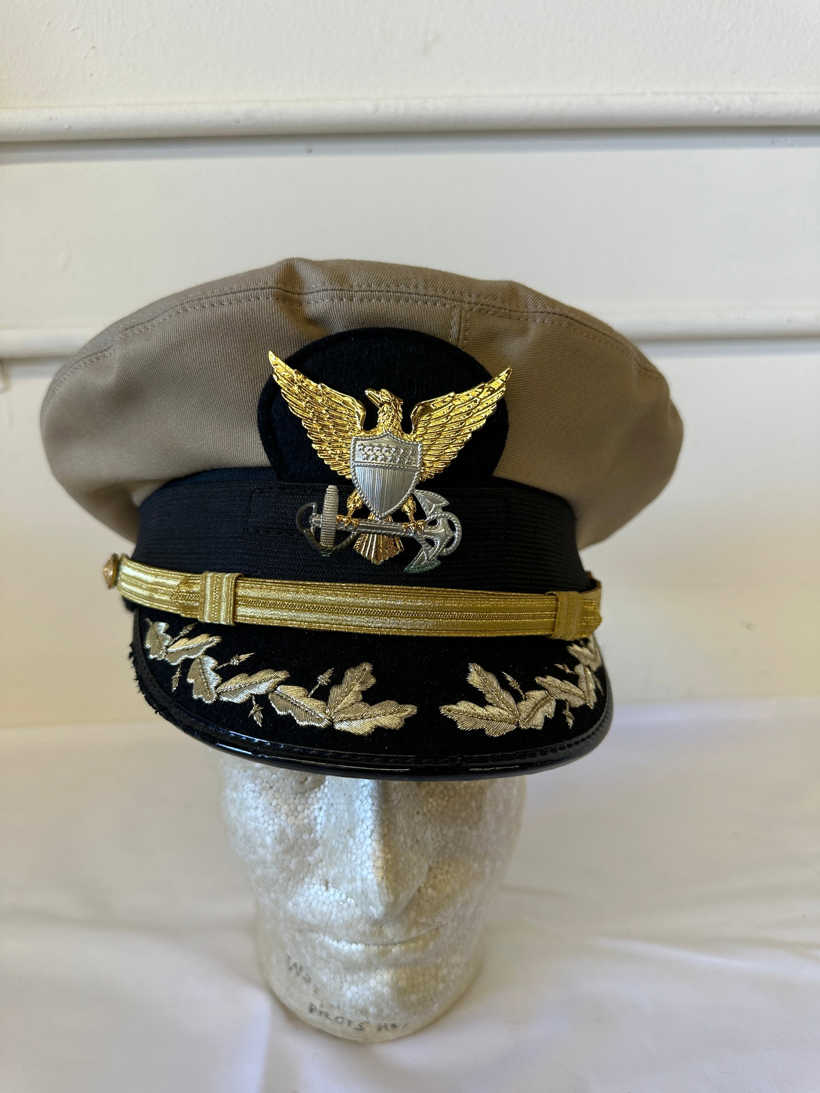 US Navy Officer Khaki Service Dress Cap by Bancroft Military Caps Size 7-5/8 (1 of 3)