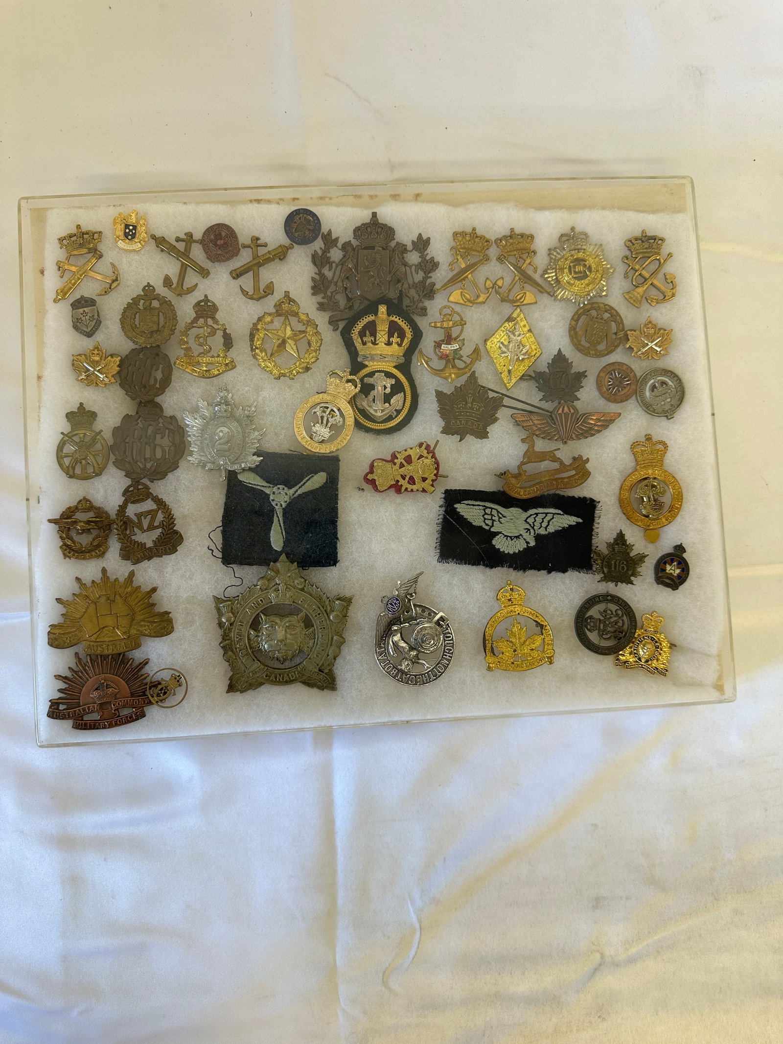 Collection of 50+ Military Cap Badges & Insignia, Canadian/Australian/British WWI WWII (1 of 4)